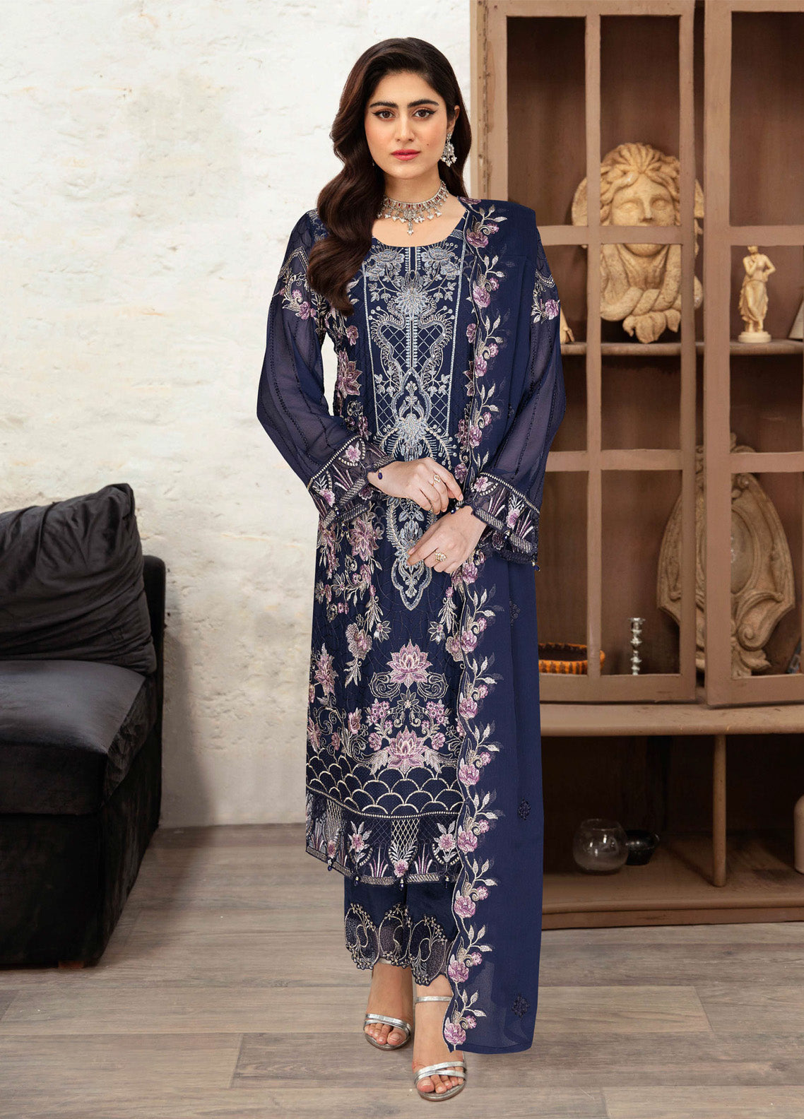 Sangeet By Ramsha Embroidered Chiffon 3 Piece Semi Stitched Suit RM24SV1 B-105 Sangeet By Ramsha Embroidered Chiffon 3 Piece Semi Stitched Suit RM24SV1 B-105
