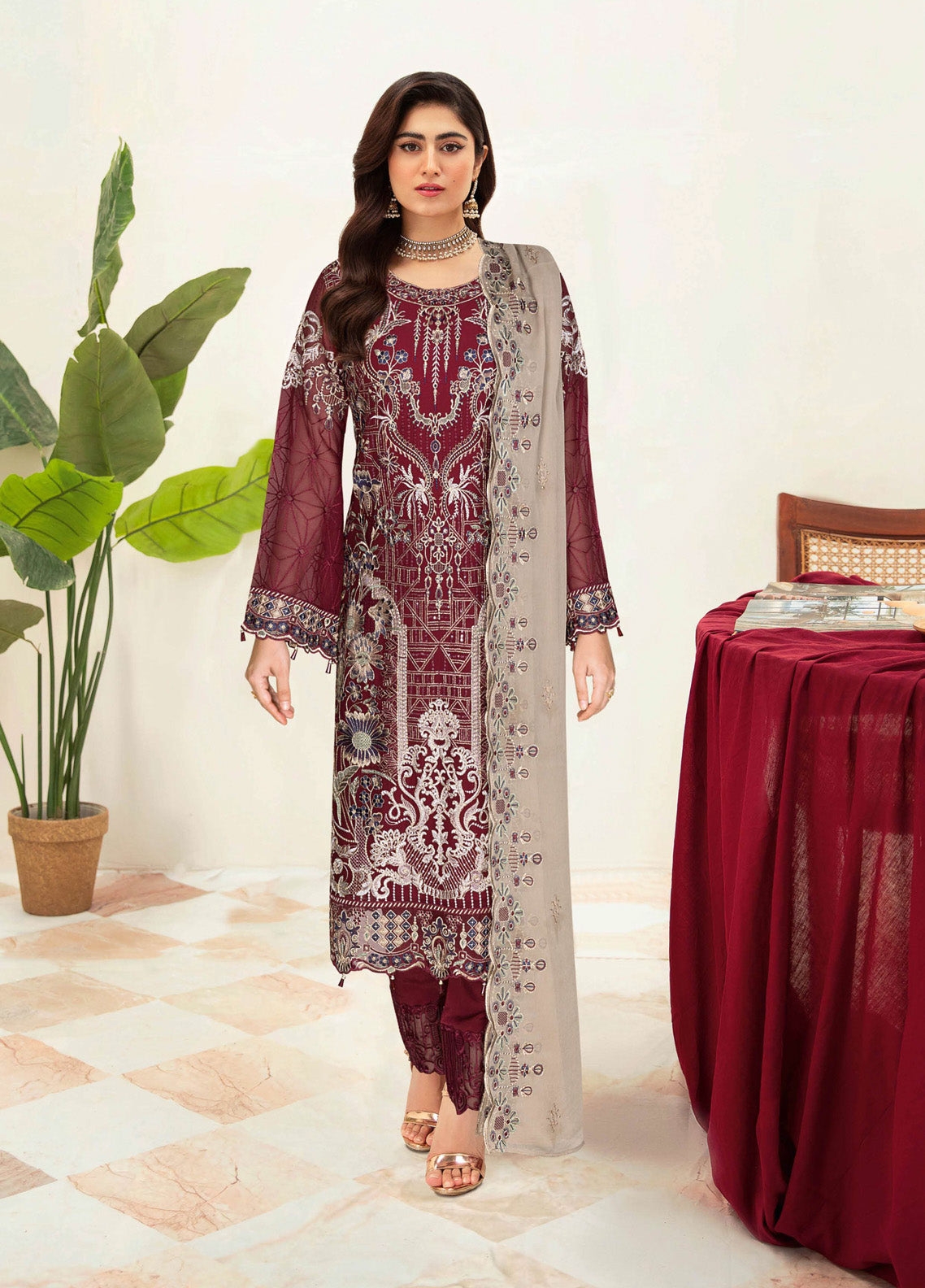Sangeet By Ramsha Embroidered Chiffon 3 Piece Semi Stitched Suit RM24SV1 B-107 Sangeet By Ramsha Embroidered Chiffon 3 Piece Semi Stitched Suit RM24SV1 B-107
