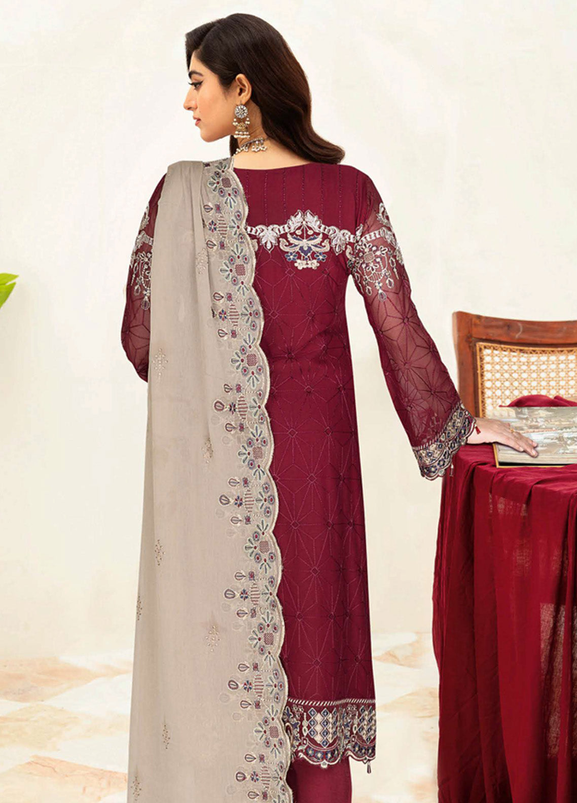 Sangeet By Ramsha Embroidered Chiffon 3 Piece Semi Stitched Suit RM24SV1 B-107 Sangeet By Ramsha Embroidered Chiffon 3 Piece Semi Stitched Suit RM24SV1 B-107