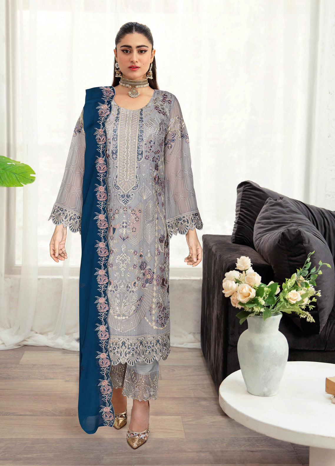 Sangeet By Ramsha Embroidered Chiffon 3 Piece Semi Stitched Suit RM24SV1 B-108 Sangeet By Ramsha Embroidered Chiffon 3 Piece Semi Stitched Suit RM24SV1 B-108