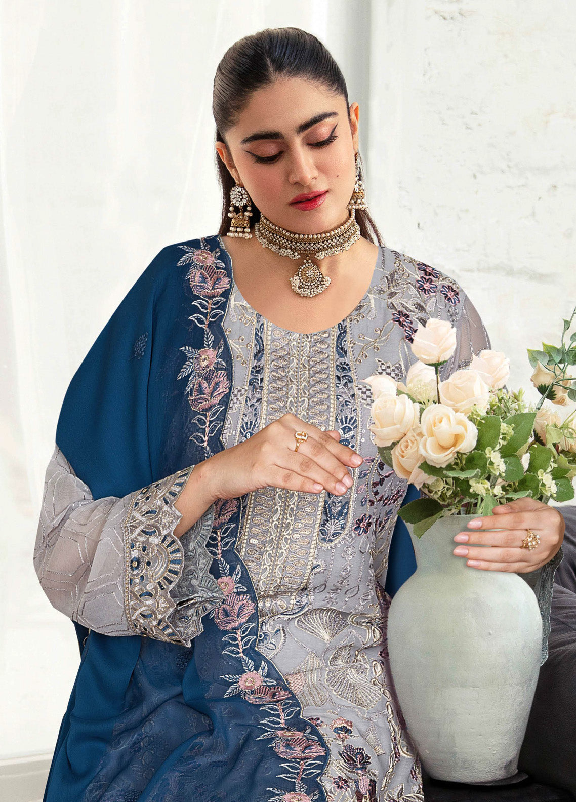 Sangeet By Ramsha Embroidered Chiffon 3 Piece Semi Stitched Suit RM24SV1 B-108 Sangeet By Ramsha Embroidered Chiffon 3 Piece Semi Stitched Suit RM24SV1 B-108