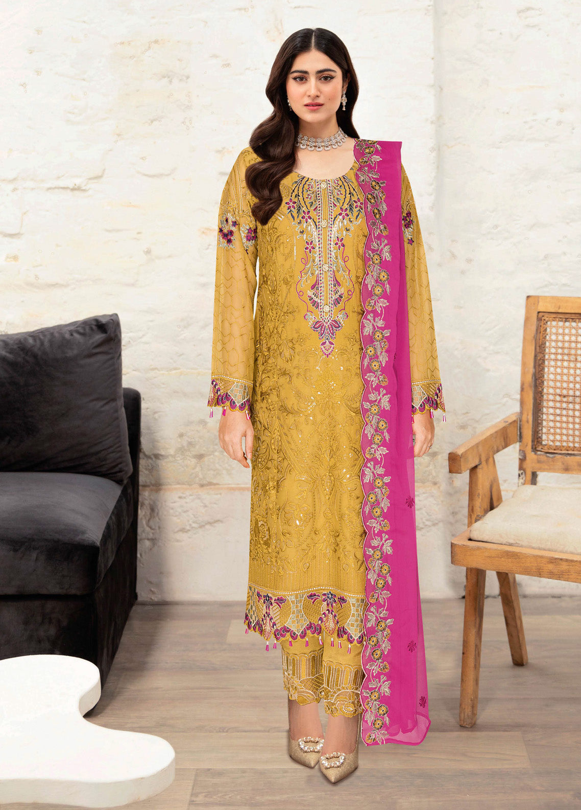 Sangeet By Ramsha Embroidered Chiffon 3 Piece Semi Stitched Suit RM24SV1 B-109 Sangeet By Ramsha Embroidered Chiffon 3 Piece Semi Stitched Suit RM24SV1 B-109