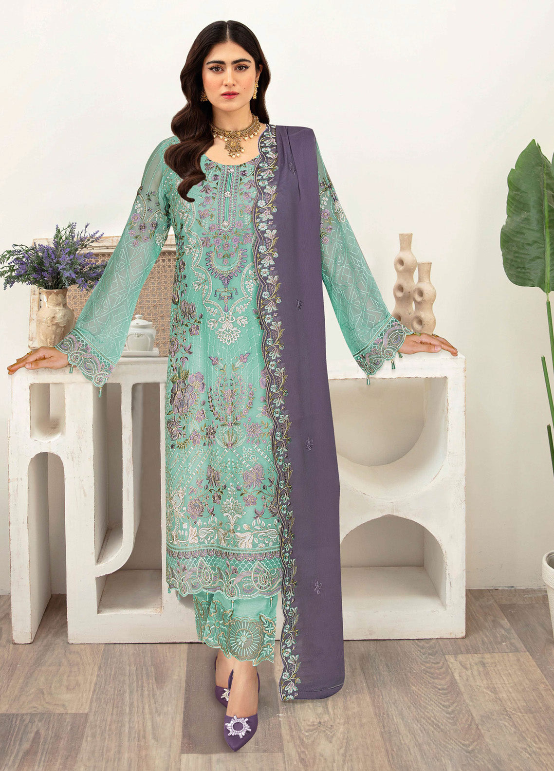 Sangeet By Ramsha Embroidered Chiffon 3 Piece Semi Stitched Suit RM24SV1 B-110 Sangeet By Ramsha Embroidered Chiffon 3 Piece Semi Stitched Suit RM24SV1 B-110