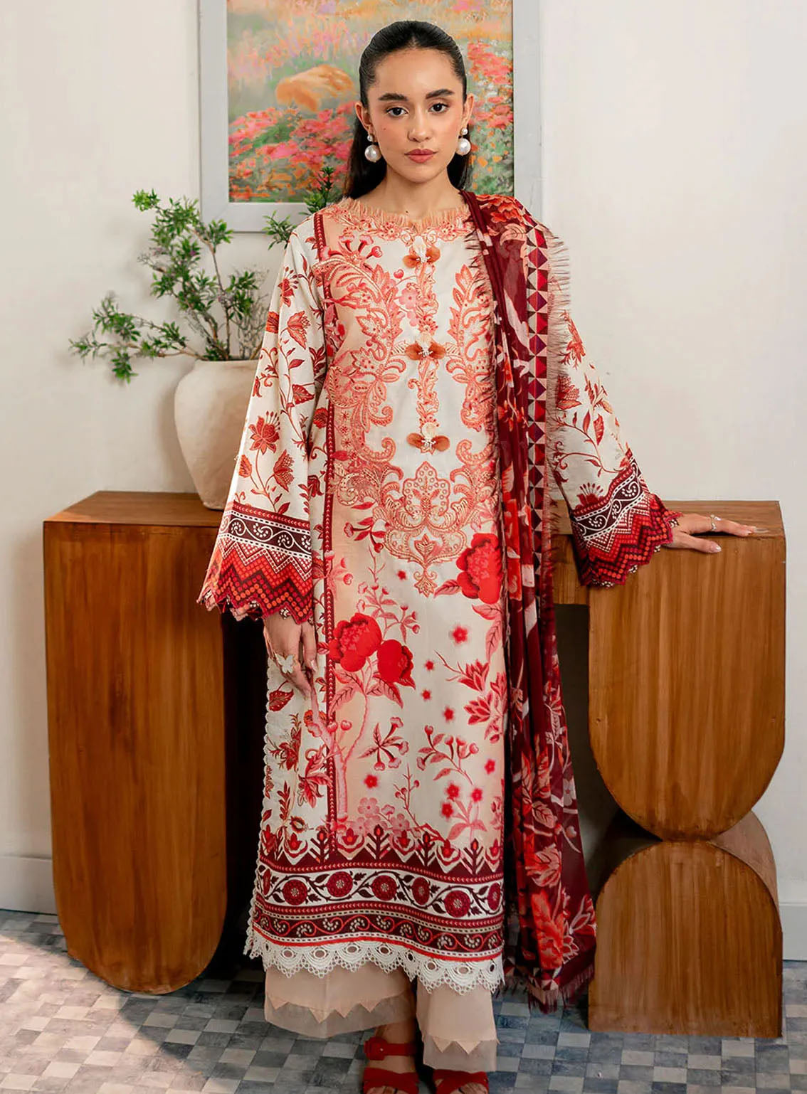 Selene By Roheenaz Embroidered Cambric 3 Piece Unstitched Suit RNZ24S RNP-03A RUSSET Selene By Roheenaz Embroidered Cambric 3 Piece Unstitched Suit RNZ24S RNP-03A RUSSET