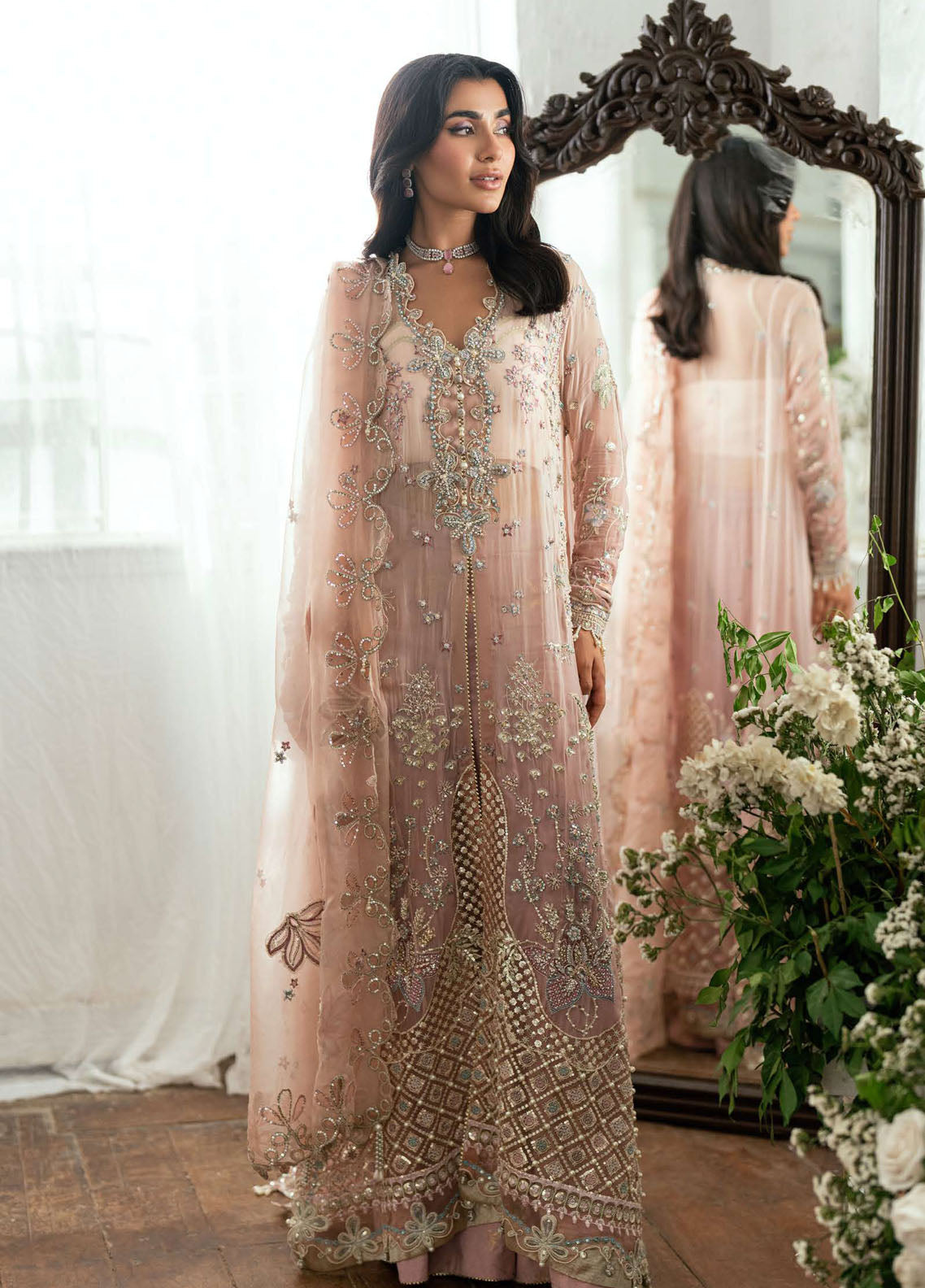 Shaam Shandar By Mushq Embroidered Chiffon 3 Piece Unstitched Suit MQ25SS D-02 SHEHNAI Shaam Shandar By Mushq Embroidered Chiffon 3 Piece Unstitched Suit MQ25SS D-02 SHEHNAI