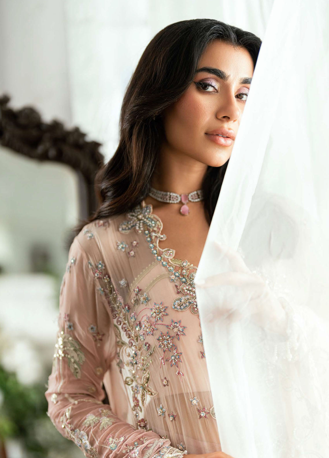 Shaam Shandar By Mushq Embroidered Chiffon 3 Piece Unstitched Suit MQ25SS D-02 SHEHNAI Shaam Shandar By Mushq Embroidered Chiffon 3 Piece Unstitched Suit MQ25SS D-02 SHEHNAI