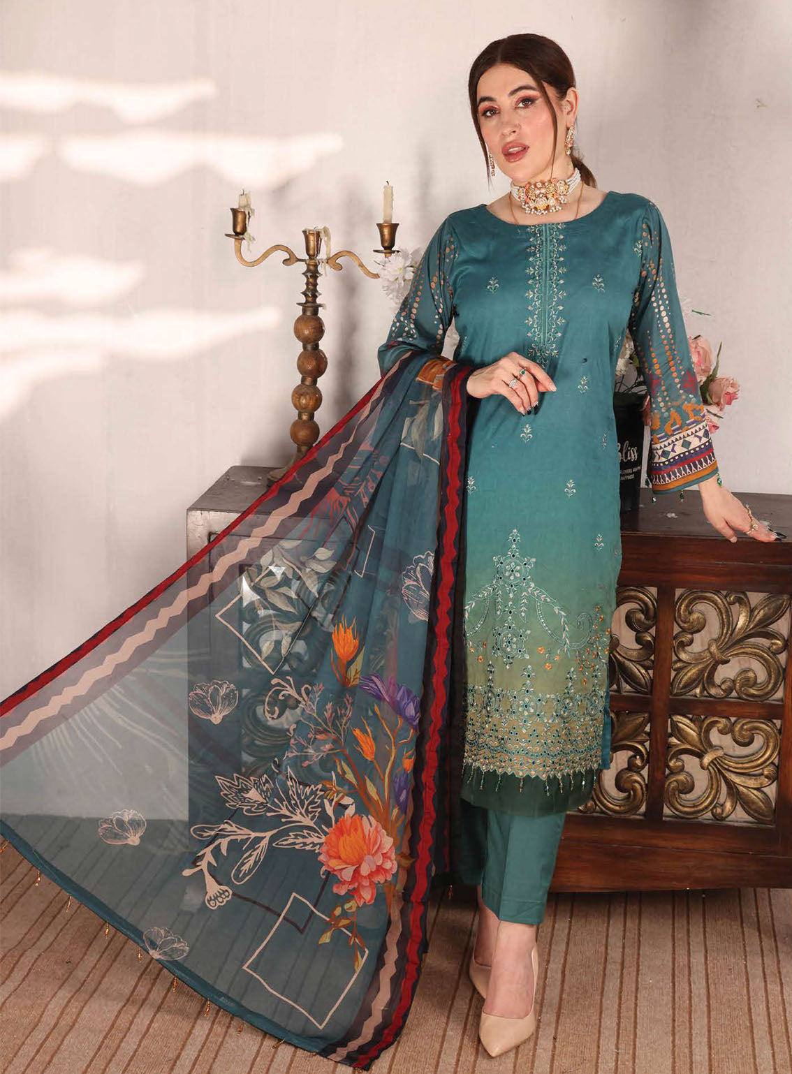 Shahkar By Schick Exclusive Embroidered Lawn 3 Piece Unstitched Suit SDH24SE D-04 Shahkar By Schick Exclusive Embroidered Lawn 3 Piece Unstitched Suit SDH24SE D-04