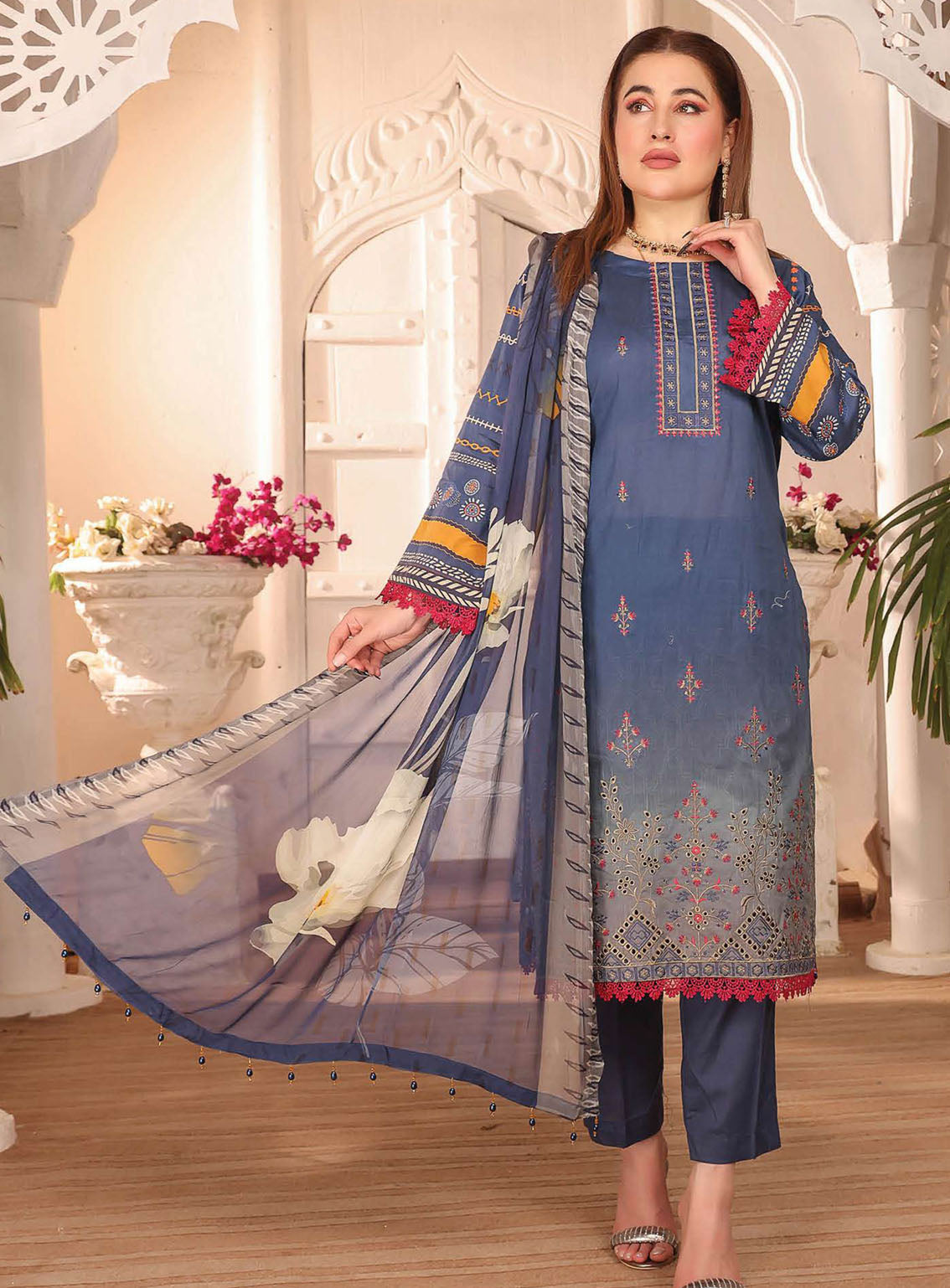 Shahkar By Schick Exclusive Embroidered Lawn 3 Piece Unstitched Suit SDH24SE D-07 Shahkar By Schick Exclusive Embroidered Lawn 3 Piece Unstitched Suit SDH24SE D-07