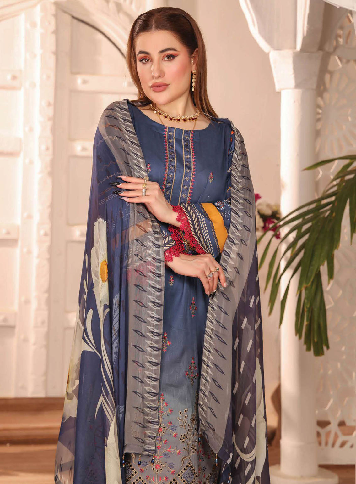 Shahkar By Schick Exclusive Embroidered Lawn 3 Piece Unstitched Suit SDH24SE D-07 Shahkar By Schick Exclusive Embroidered Lawn 3 Piece Unstitched Suit SDH24SE D-07