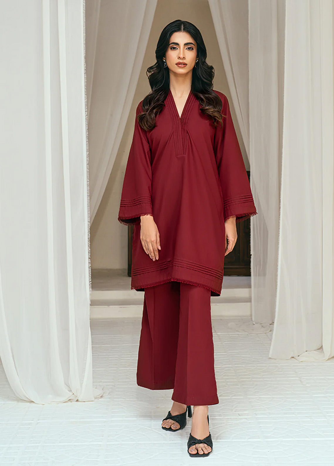 Solid Co-Ords By Rangeen Wash & Wear 2 Piece Stitched Suit RN25SCO D-SCARLET Solid Co-Ords By Rangeen Wash & Wear 2 Piece Stitched Suit RN25SCO D-SCARLET