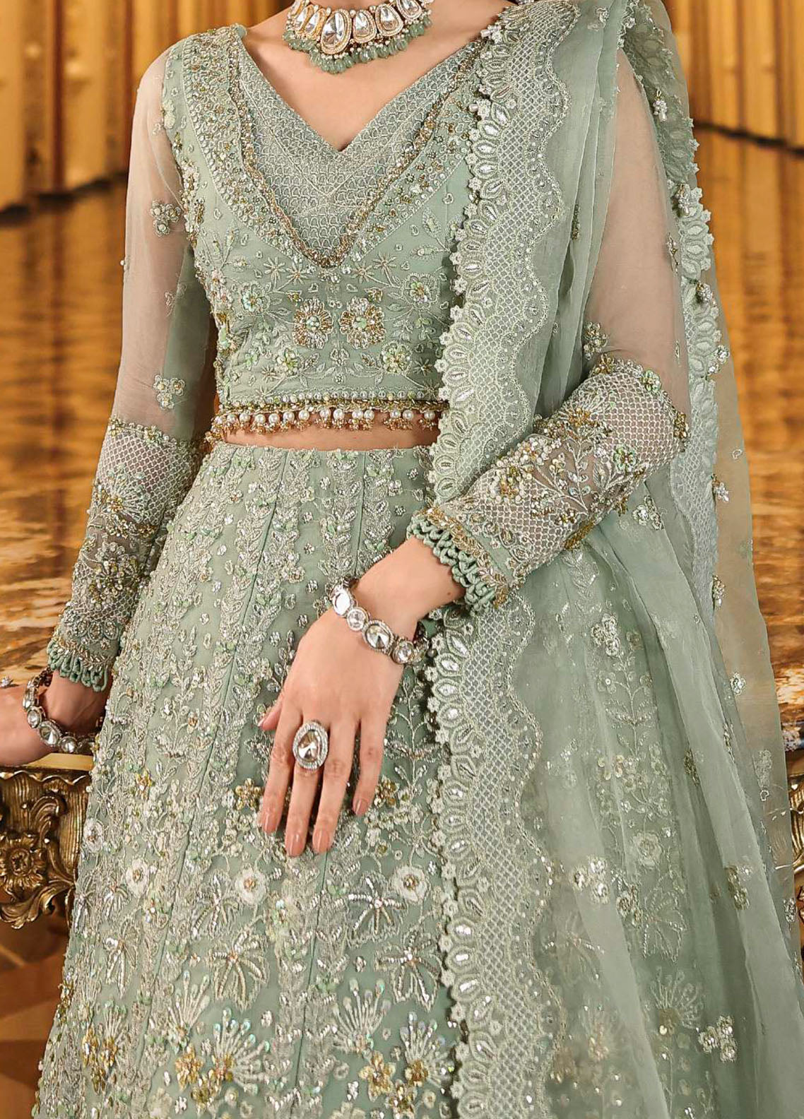Stardom By Elaf Formal Embroidered Handwork Organza 3 Piece Unstitched Suit EF25S D-ESH-03 LIME LIGHT Stardom By Elaf Formal Embroidered Handwork Organza 3 Piece Unstitched Suit EF25S D-ESH-03 LIME LIGHT