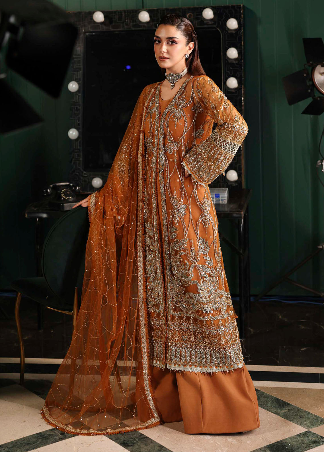 Stardom By Elaf Formal Embroidered Handwork Poly Net 3 Piece Unstitched Suit EF25S D-ESH-09 SAFFRON Stardom By Elaf Formal Embroidered Handwork Poly Net 3 Piece Unstitched Suit EF25S D-ESH-09 SAFFRON