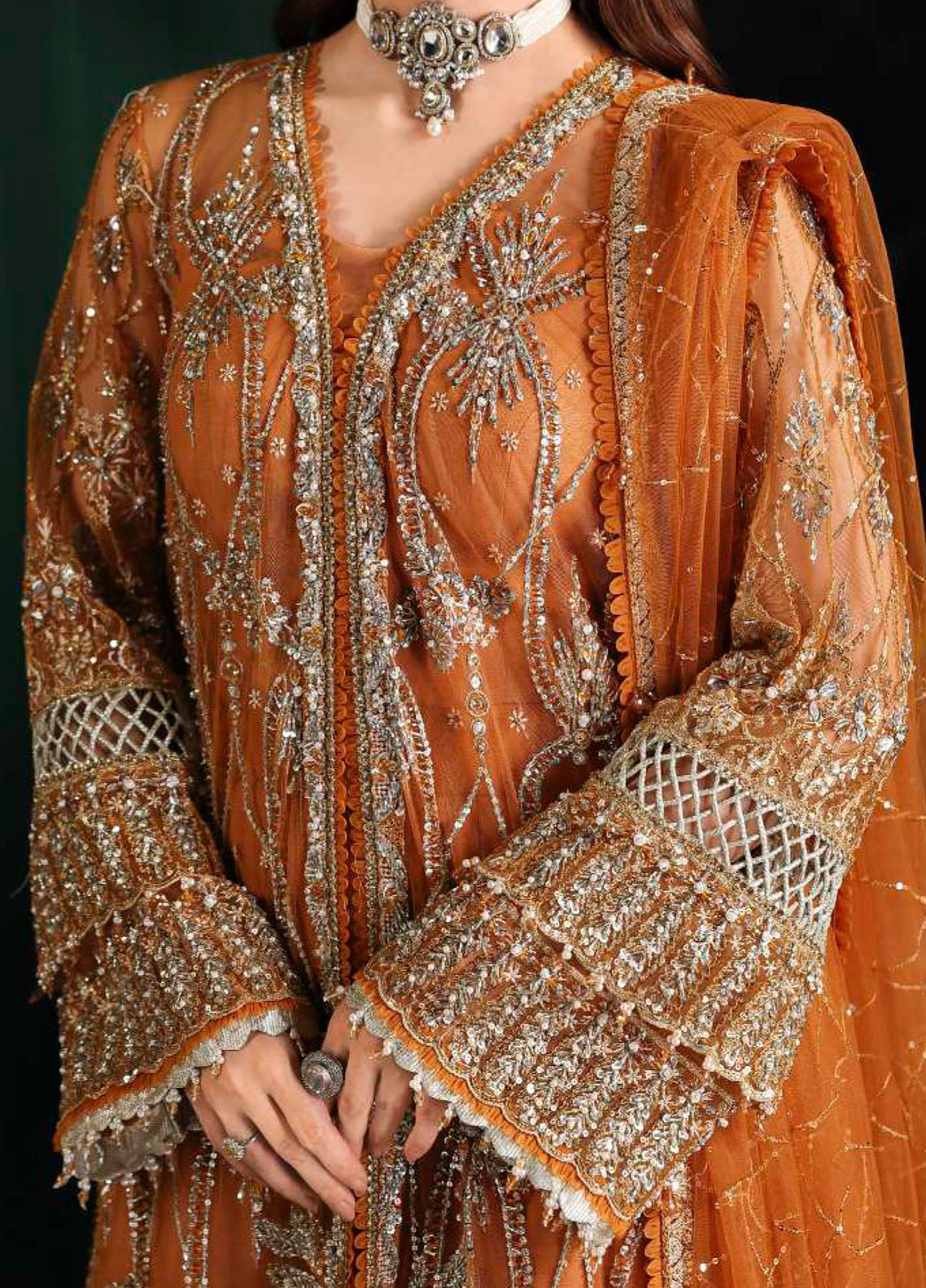 Stardom By Elaf Formal Embroidered Handwork Poly Net 3 Piece Unstitched Suit EF25S D-ESH-09 SAFFRON Stardom By Elaf Formal Embroidered Handwork Poly Net 3 Piece Unstitched Suit EF25S D-ESH-09 SAFFRON