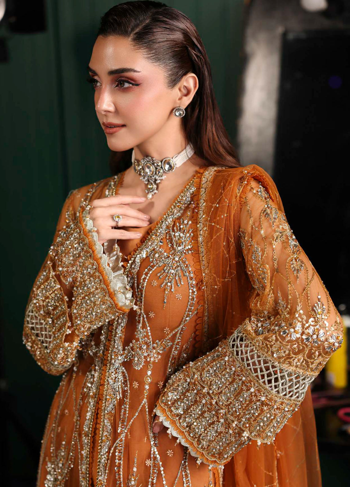 Stardom By Elaf Formal Embroidered Handwork Poly Net 3 Piece Unstitched Suit EF25S D-ESH-09 SAFFRON Stardom By Elaf Formal Embroidered Handwork Poly Net 3 Piece Unstitched Suit EF25S D-ESH-09 SAFFRON