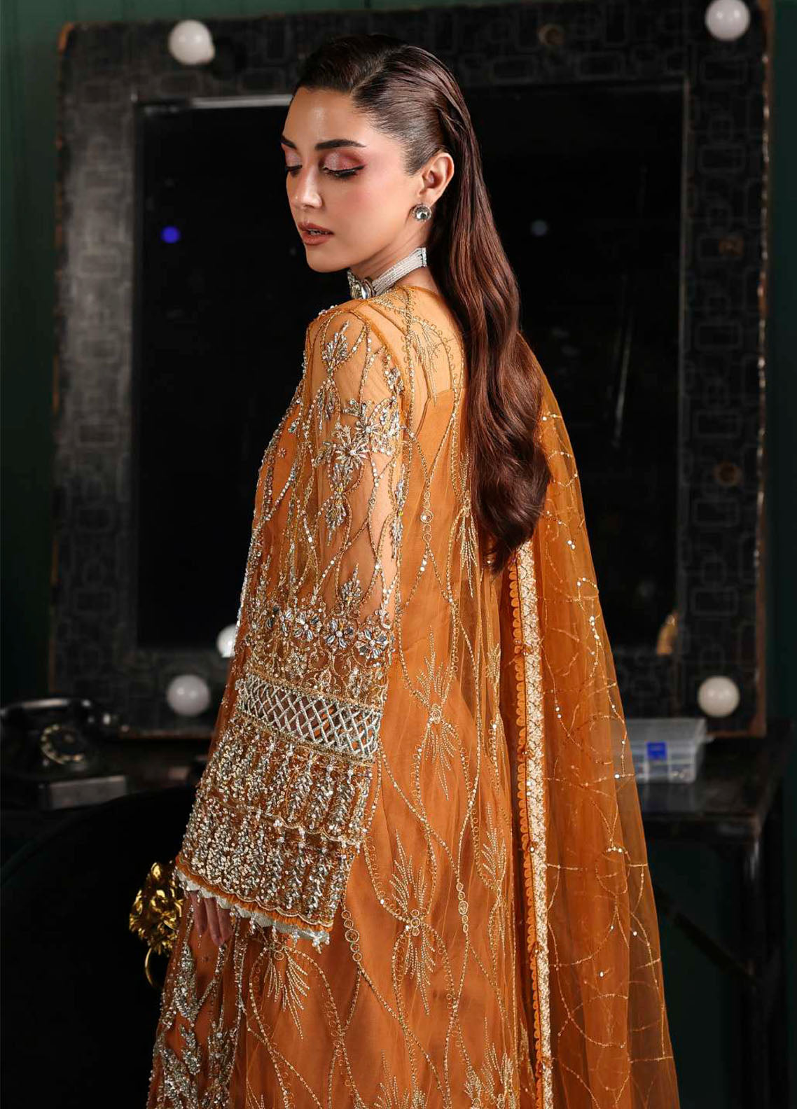 Stardom By Elaf Formal Embroidered Handwork Poly Net 3 Piece Unstitched Suit EF25S D-ESH-09 SAFFRON Stardom By Elaf Formal Embroidered Handwork Poly Net 3 Piece Unstitched Suit EF25S D-ESH-09 SAFFRON