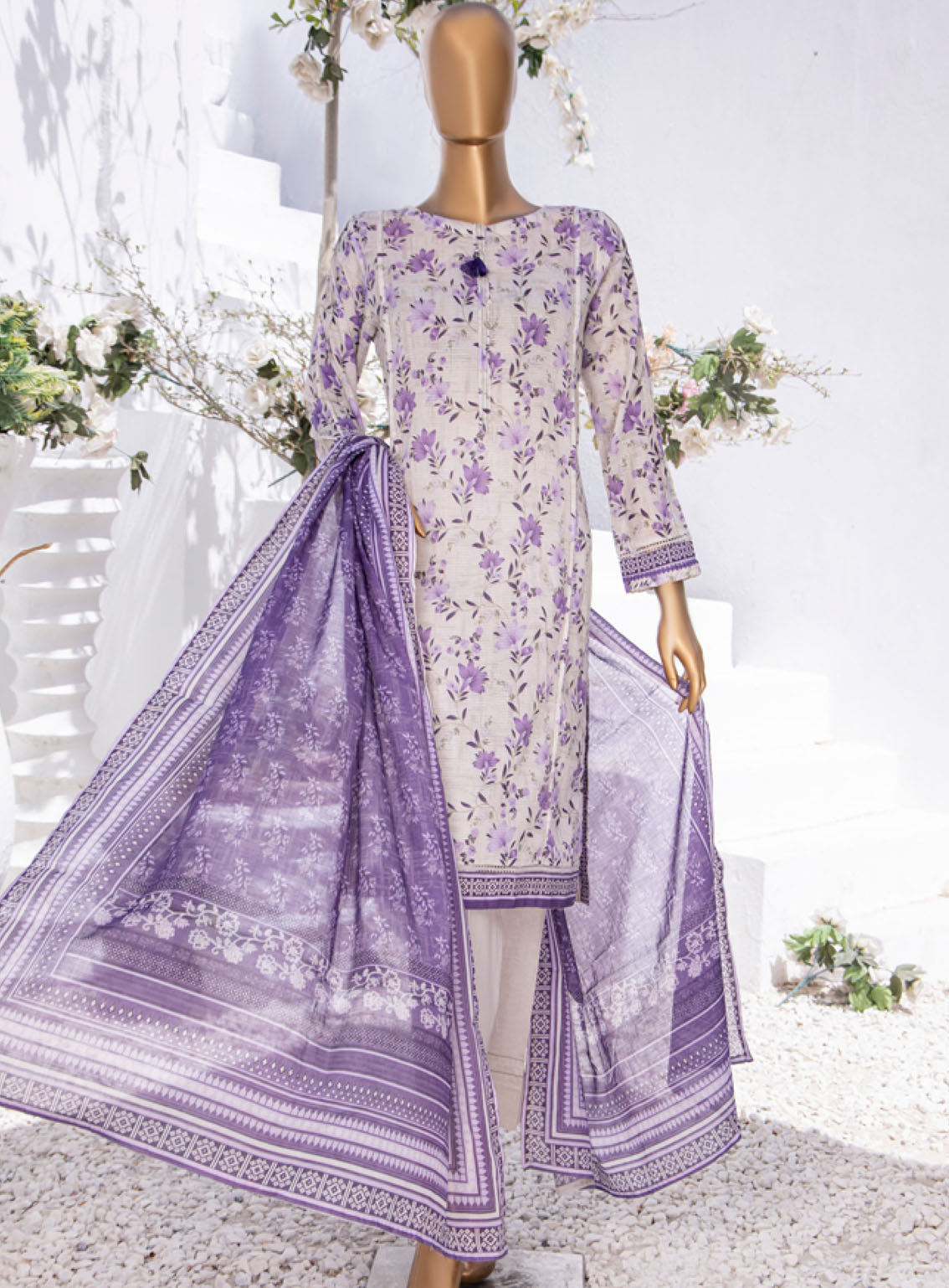 Summer Bloom By HZ Textile Digital Printed Lawn 3 Piece Stitched Suit - HZ24SB PNL-407 Summer Bloom By HZ Textile Digital Printed Lawn 3 Piece Stitched Suit - HZ24SB PNL-407