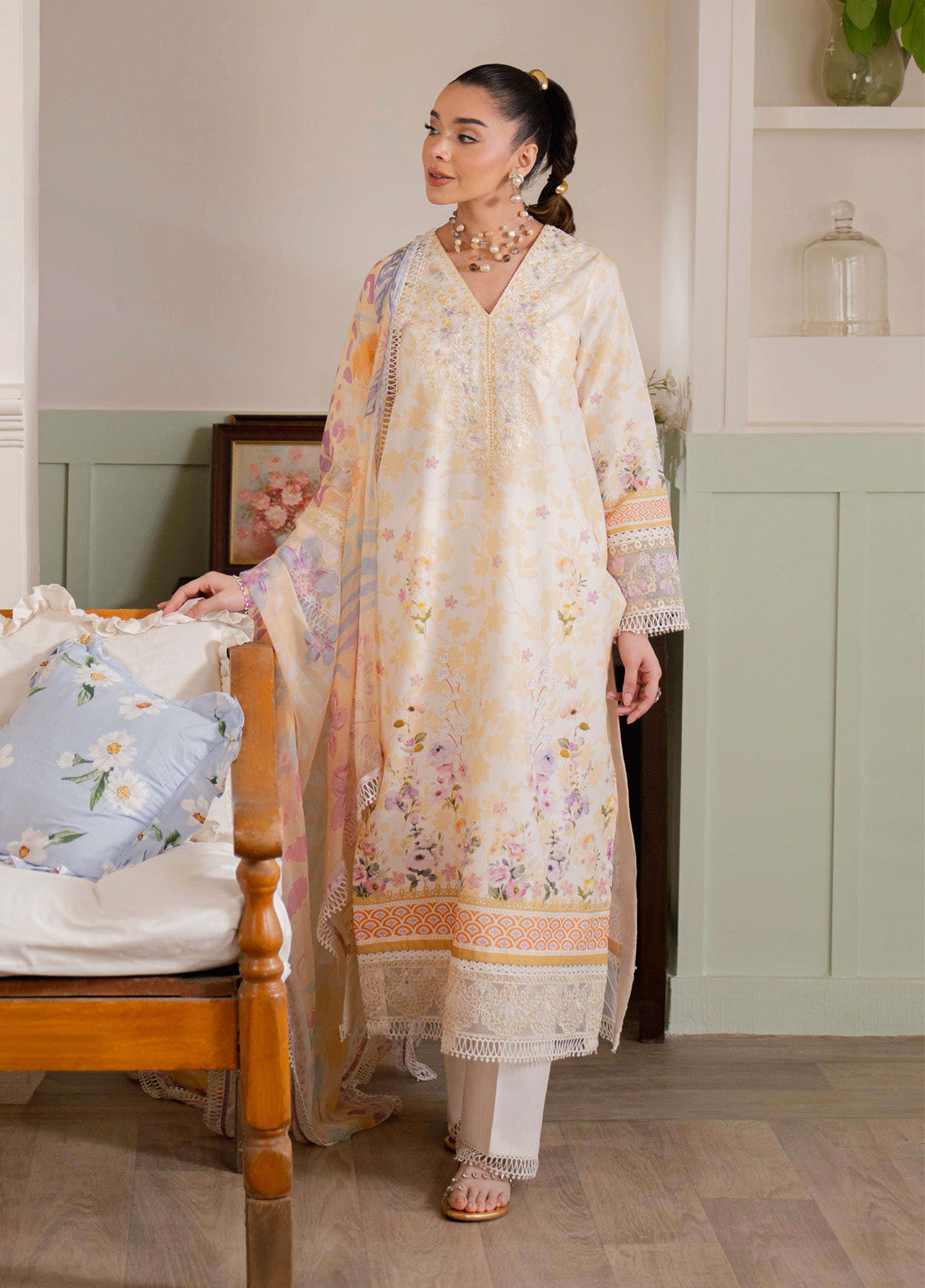 Summer Line-II By Neeshay Embroidered Lawn 3 Piece Unstitched Suit NE25SLV2 D-HONEY PEARL Summer Line-II By Neeshay Embroidered Lawn 3 Piece Unstitched Suit NE25SLV2 D-HONEY PEARL