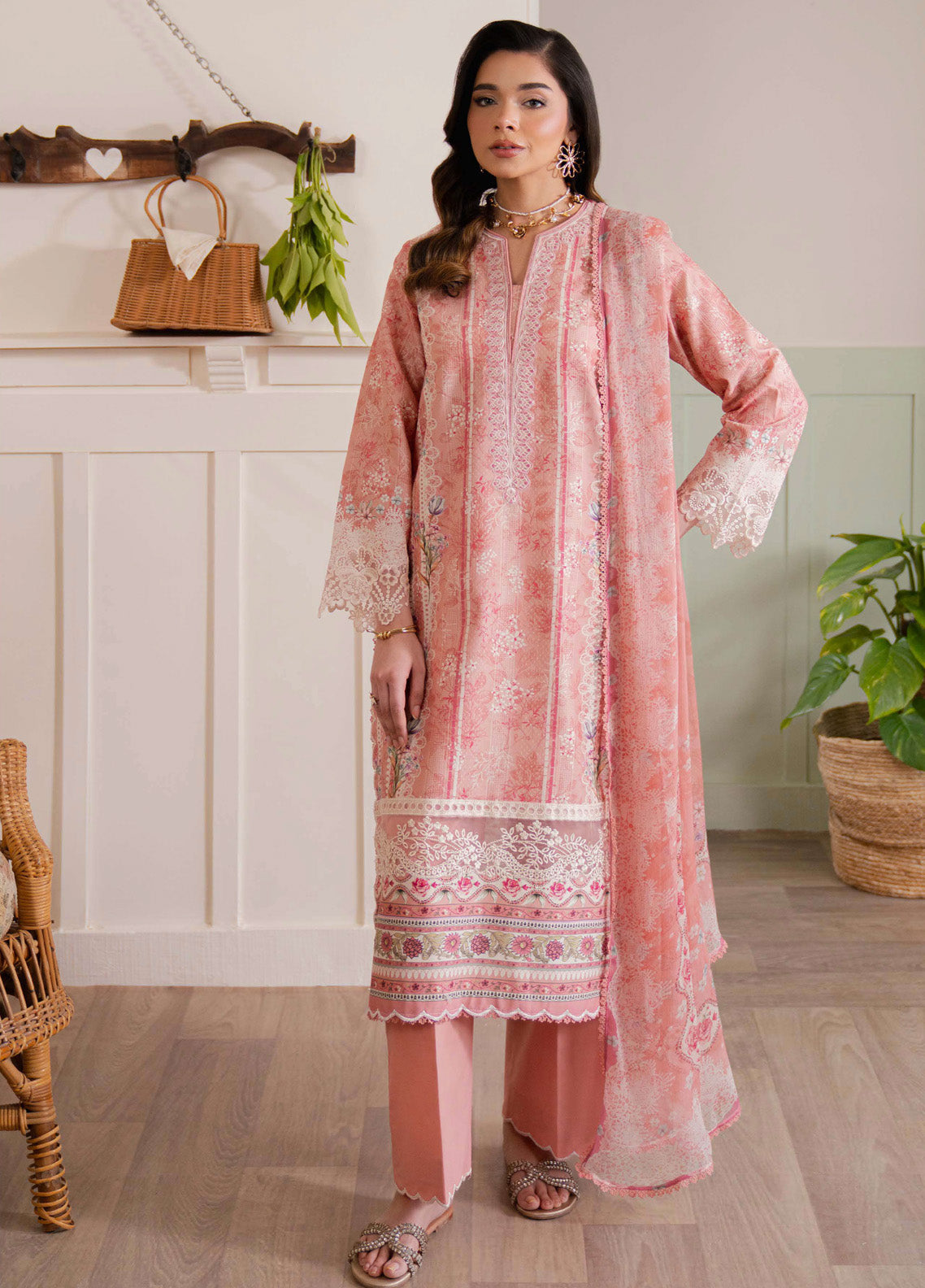 Summer Line-II By Neeshay Embroidered Lawn 3 Piece Unstitched Suit NE25SLV2 D-PEACH FLAME Summer Line-II By Neeshay Embroidered Lawn 3 Piece Unstitched Suit NE25SLV2 D-PEACH FLAME