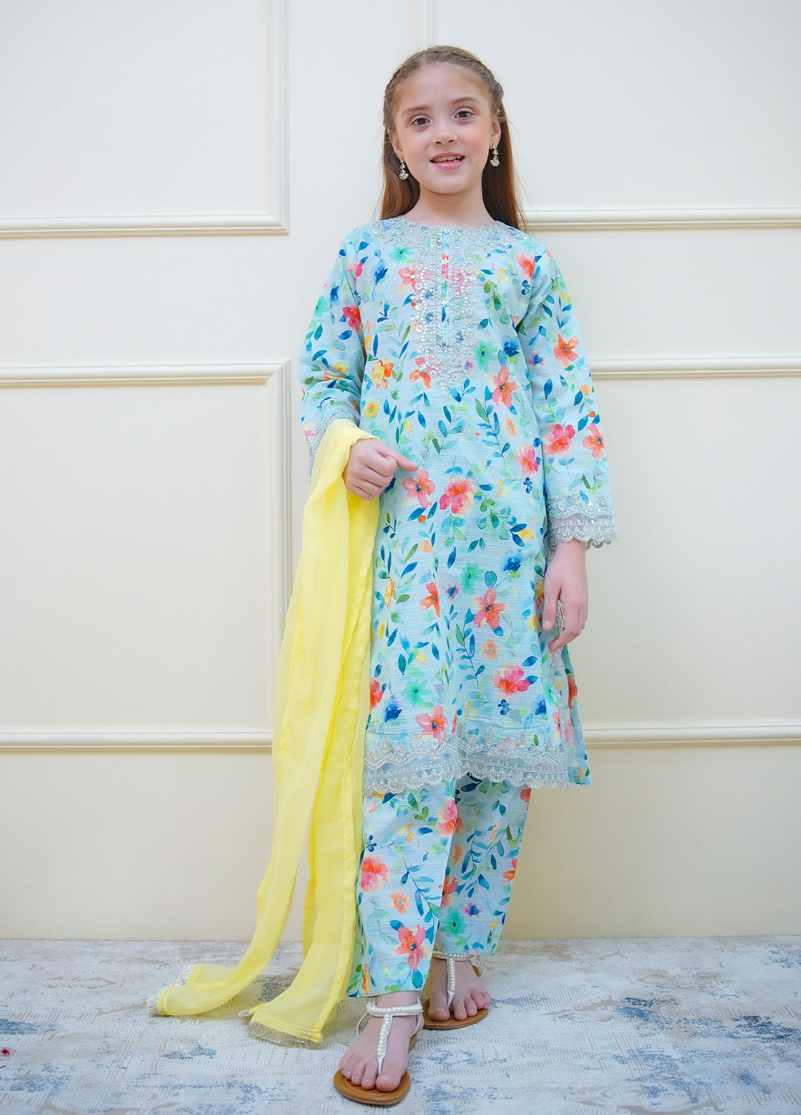 Twinkle Stitches By Shanzey Embroidered Lawn Suits Stitched 3 Piece For Girls S25TS SHK-4414 Twinkle Stitches By Shanzey Embroidered Lawn Suits Stitched 3 Piece For Girls S25TS SHK-4414