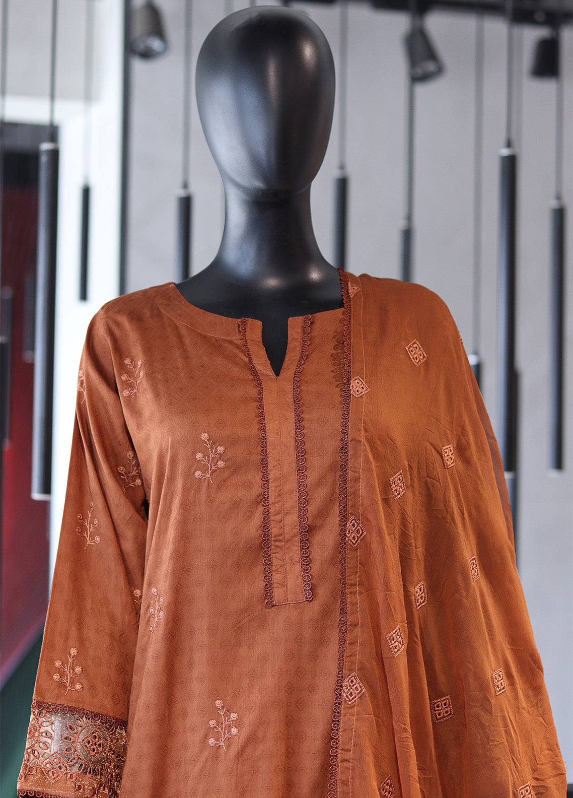 Usman Fabrics Fancy Embroidered Cotton Stitched 3 Piece Stitched Suit - US24FEL APMY-01MSD Usman Fabrics Fancy Embroidered Cotton Stitched 3 Piece Stitched Suit - US24FEL APMY-01MSD