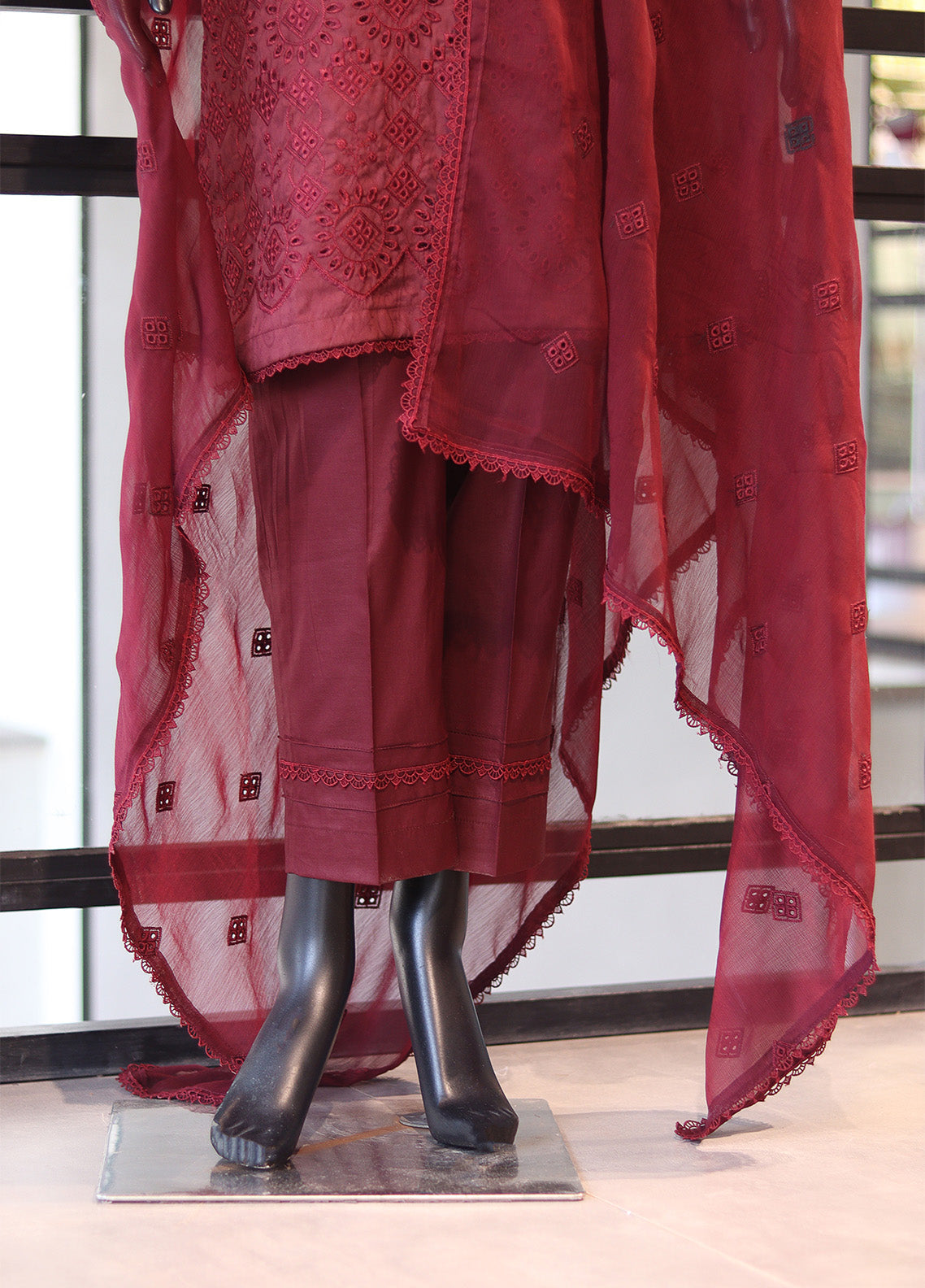 Usman Fabrics Fancy Embroidered Cotton Stitched 3 Piece Stitched Suit - US24FEL APMY-02MRN Usman Fabrics Fancy Embroidered Cotton Stitched 3 Piece Stitched Suit - US24FEL APMY-02MRN