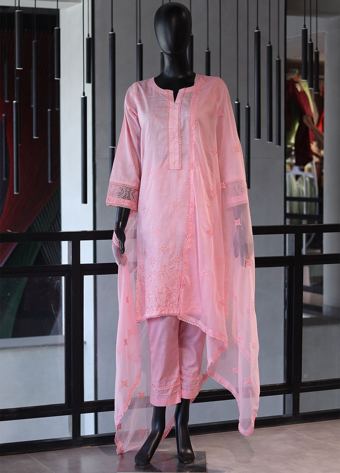 Usman Fabrics Fancy Embroidered Cotton Stitched 3 Piece Stitched Suit - US24FEL APMY-03PNK Usman Fabrics Fancy Embroidered Cotton Stitched 3 Piece Stitched Suit - US24FEL APMY-03PNK