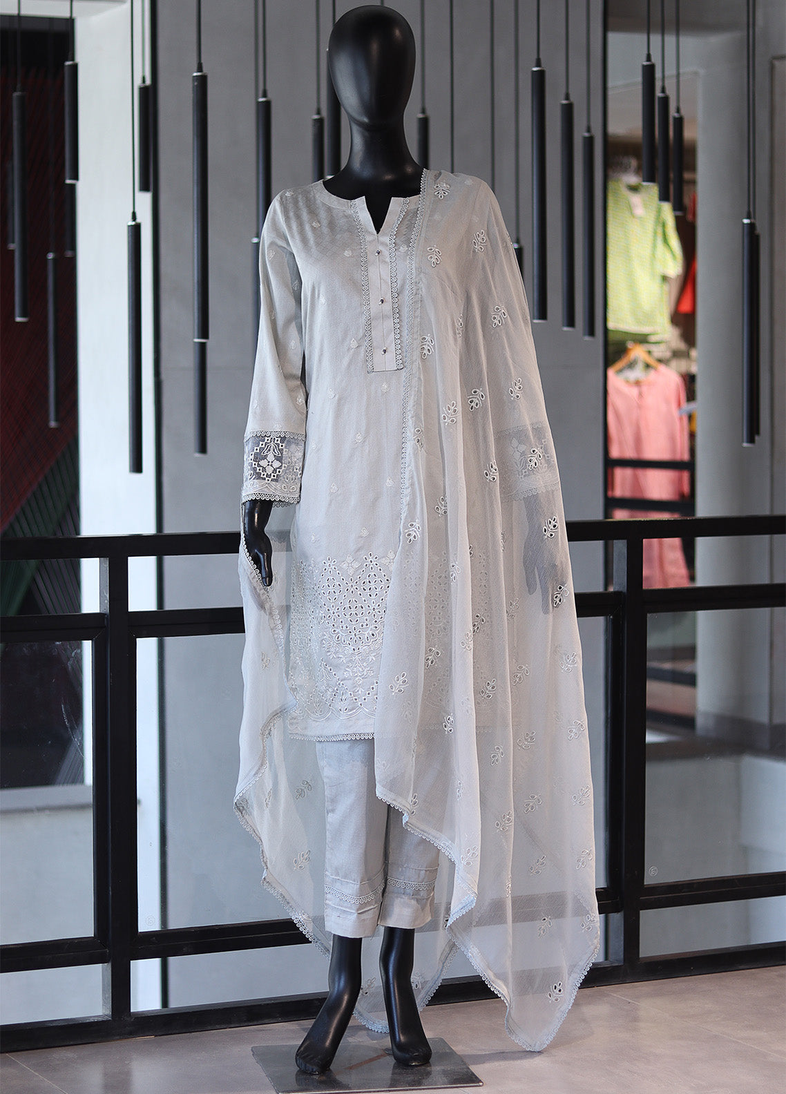 Usman Fabrics Fancy Embroidered Cotton Stitched 3 Piece Stitched Suit - US24FEL APMY-04MTGY Usman Fabrics Fancy Embroidered Cotton Stitched 3 Piece Stitched Suit - US24FEL APMY-04MTGY