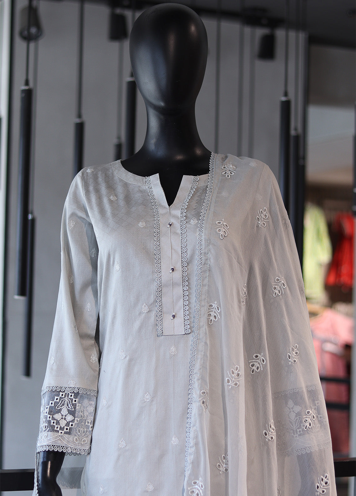 Usman Fabrics Fancy Embroidered Cotton Stitched 3 Piece Stitched Suit - US24FEL APMY-04MTGY Usman Fabrics Fancy Embroidered Cotton Stitched 3 Piece Stitched Suit - US24FEL APMY-04MTGY