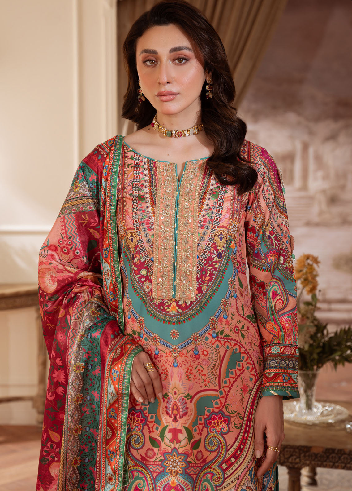 Veloure By Gulaal Embroidered Silk 3 Piece Unstitched Suit GL25VPS D-08 CORAL ÉCLAT Veloure By Gulaal Embroidered Silk 3 Piece Unstitched Suit GL25VPS D-08 CORAL ÉCLAT