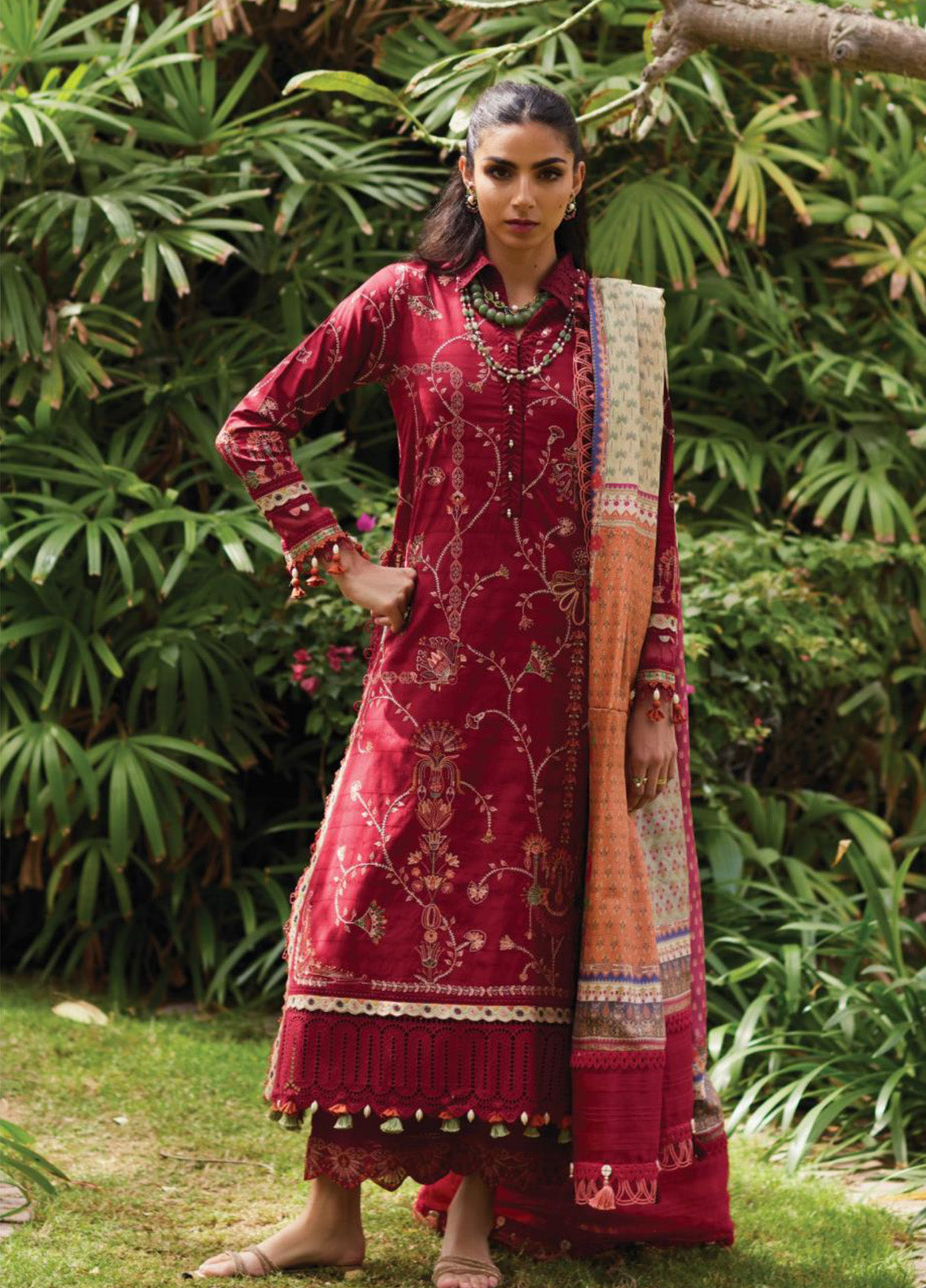 WES By Farah Talib Aziz Embroidered Jacquard 3 Piece Unstitched Suit FTA25WL D-10 ROSEMARY RED WES By Farah Talib Aziz Embroidered Jacquard 3 Piece Unstitched Suit FTA25WL D-10 ROSEMARY RED