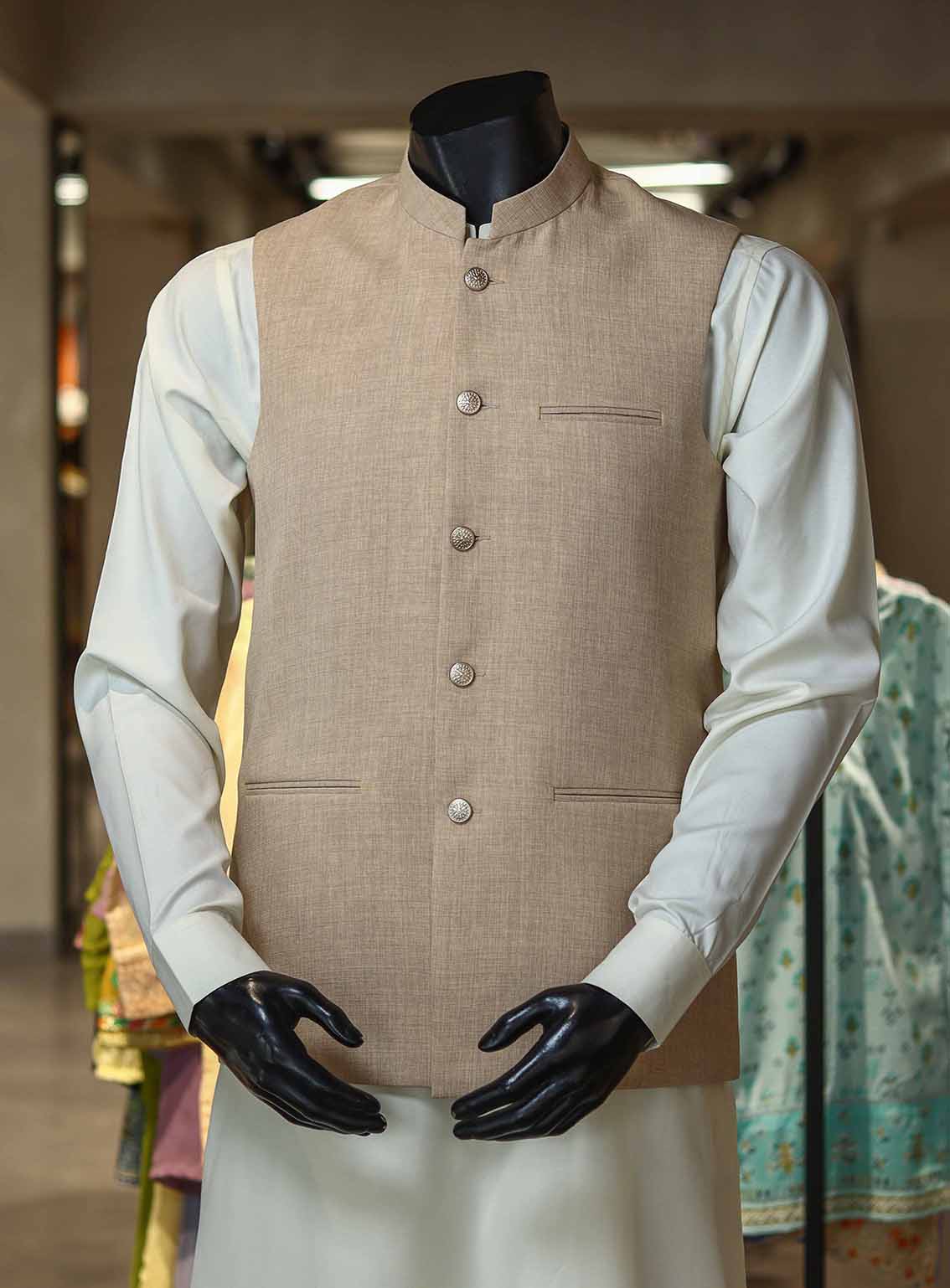 Xiang Yue By Sami Saeed Polyester Stitched Waistcoat SS25XY D-1178-LTBN Xiang Yue By Sami Saeed Polyester Stitched Waistcoat SS25XY D-1178-LTBN