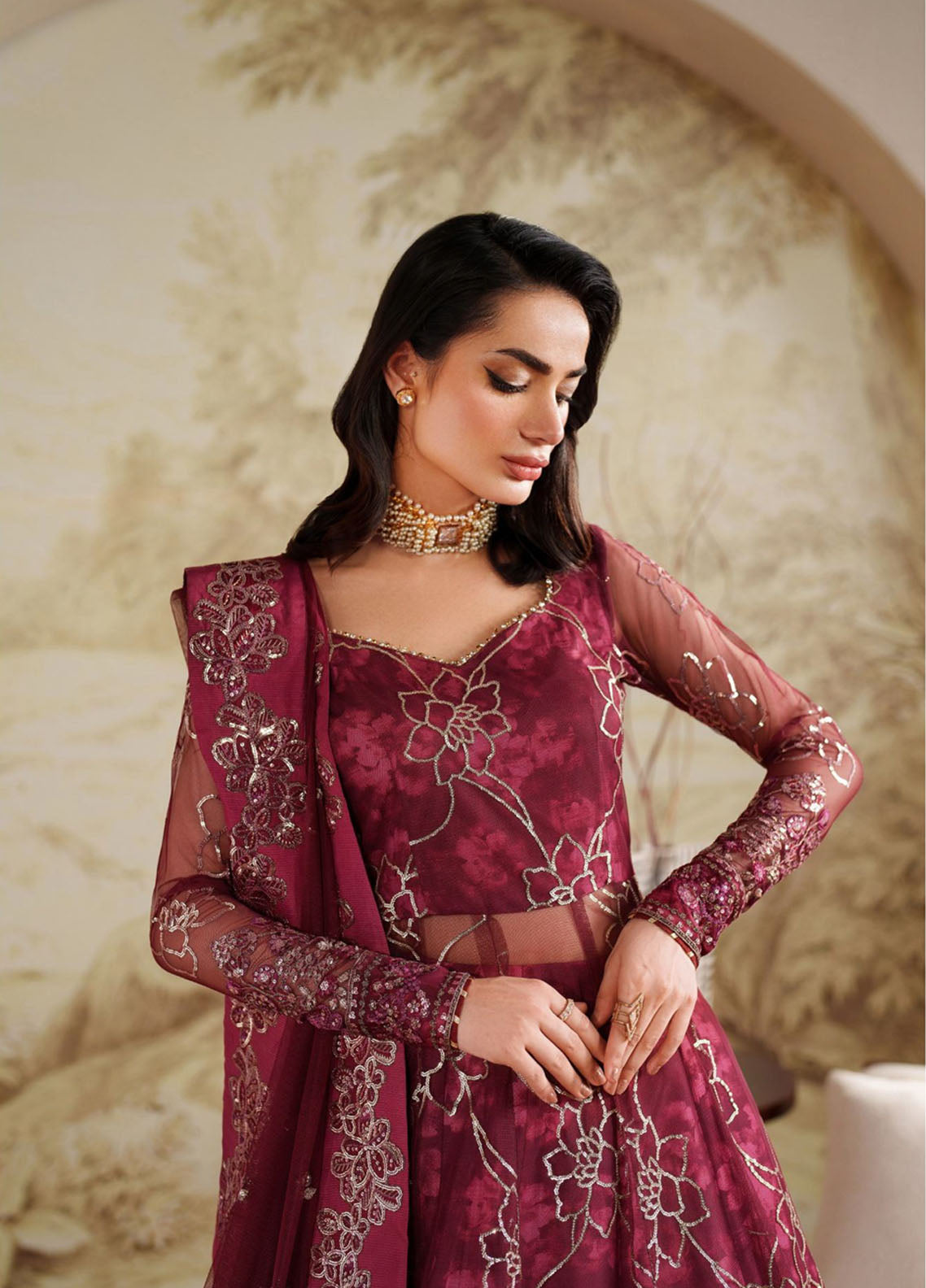 Zaneera By Zarif Embroidered Net 3 Piece Unstitched Suit ZF25ZPE D-ZPE-07 FALEK Zaneera By Zarif Embroidered Net 3 Piece Unstitched Suit ZF25ZPE D-ZPE-07 FALEK