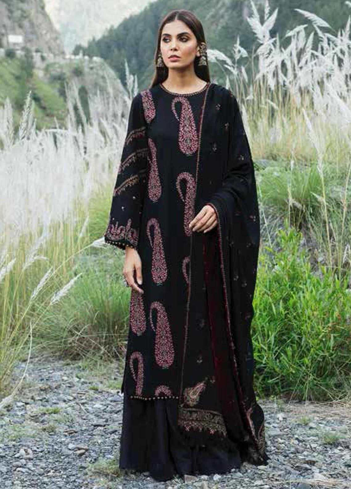 Zara Shahjahan Embroidered Cotton Satin 3 Piece Unstitched Suit ZS21W KISWA Zara Shahjahan Embroidered Cotton Satin 3 Piece Unstitched Suit ZS21W KISWA