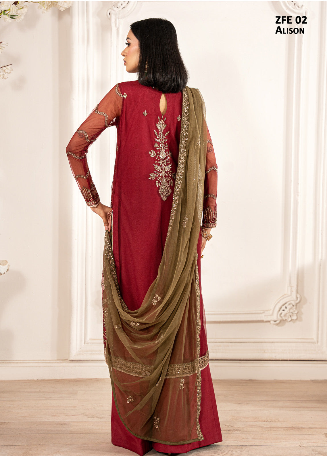 Zarif Embroidered Net 3 Piece Unstitched Suit ZF24FE ZFE-02 ALISON Zarif Embroidered Net 3 Piece Unstitched Suit ZF24FE ZFE-02 ALISON