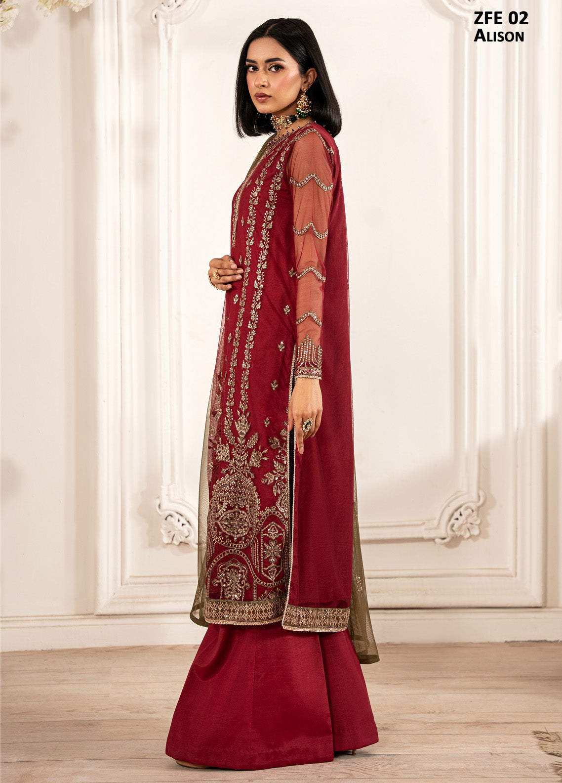 Zarif Embroidered Net 3 Piece Unstitched Suit ZF24FE ZFE-02 ALISON Zarif Embroidered Net 3 Piece Unstitched Suit ZF24FE ZFE-02 ALISON