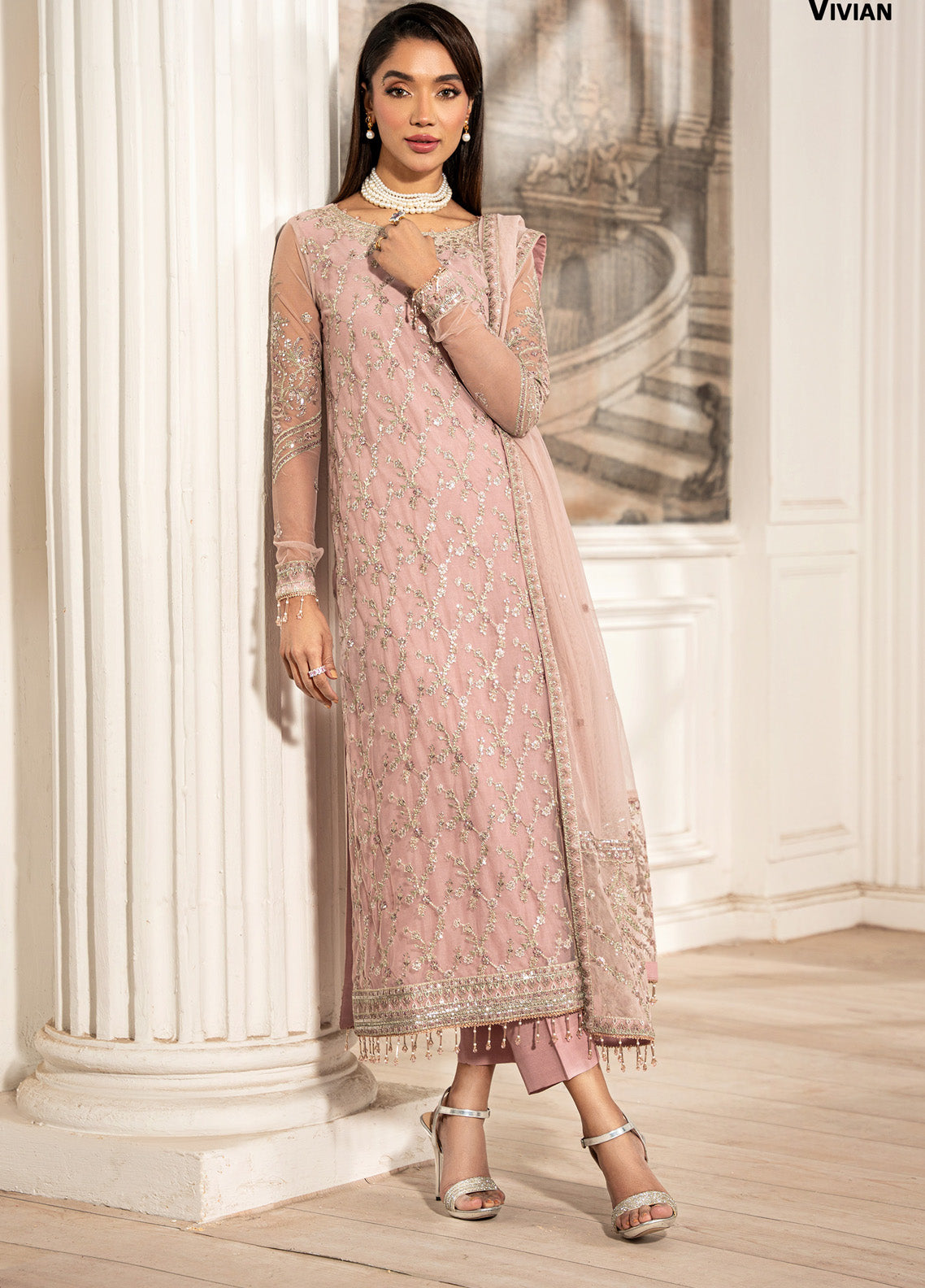 Zarif Embroidered Net 3 Piece Unstitched Suit ZF24FE ZFE-03 VIVIAN Zarif Embroidered Net 3 Piece Unstitched Suit ZF24FE ZFE-03 VIVIAN