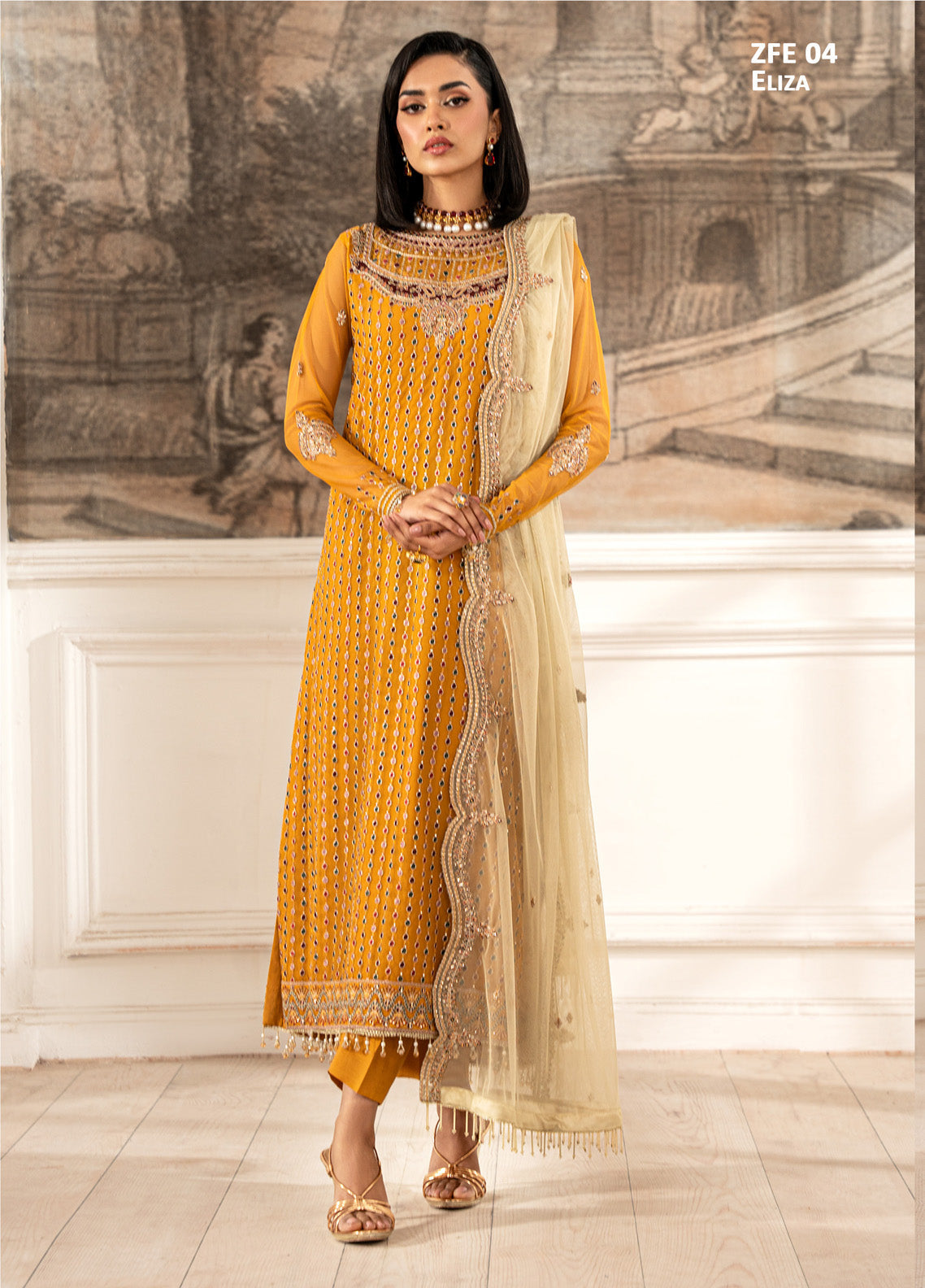 Zarif Embroidered Net 3 Piece Unstitched Suit ZF24FE ZFE-04 ELIZA Zarif Embroidered Net 3 Piece Unstitched Suit ZF24FE ZFE-04 ELIZA