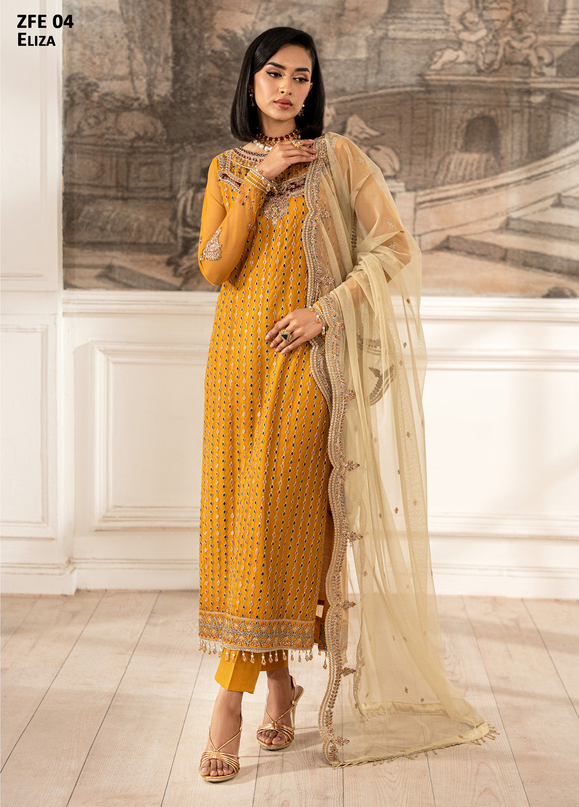 Zarif Embroidered Net 3 Piece Unstitched Suit ZF24FE ZFE-04 ELIZA Zarif Embroidered Net 3 Piece Unstitched Suit ZF24FE ZFE-04 ELIZA