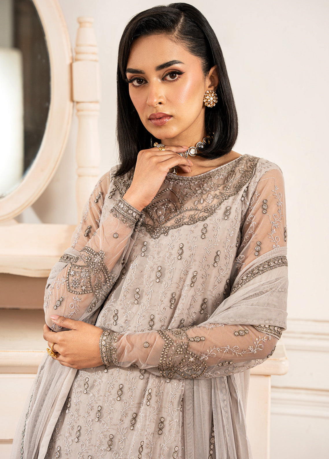 Zarif Embroidered Net 3 Piece Unstitched Suit ZF24FE ZFE-05 ALAINA Zarif Embroidered Net 3 Piece Unstitched Suit ZF24FE ZFE-05 ALAINA