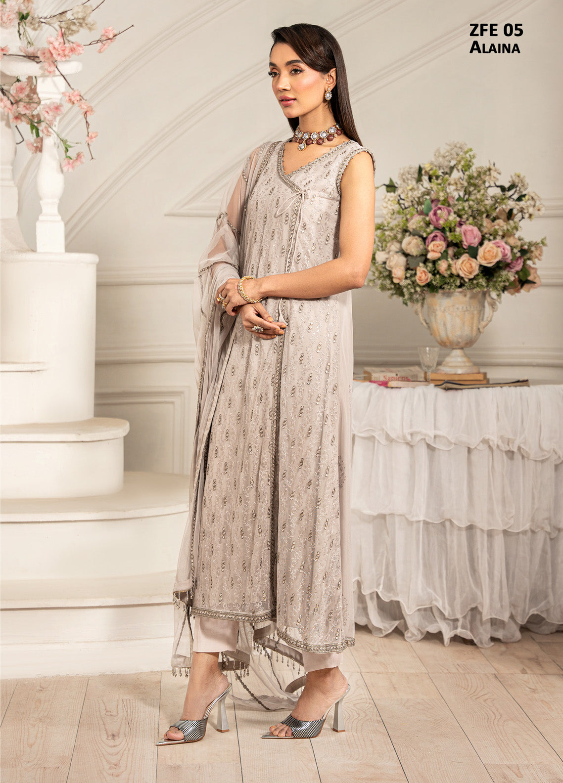 Zarif Embroidered Net 3 Piece Unstitched Suit ZF24FE ZFE-05 ALAINA Zarif Embroidered Net 3 Piece Unstitched Suit ZF24FE ZFE-05 ALAINA