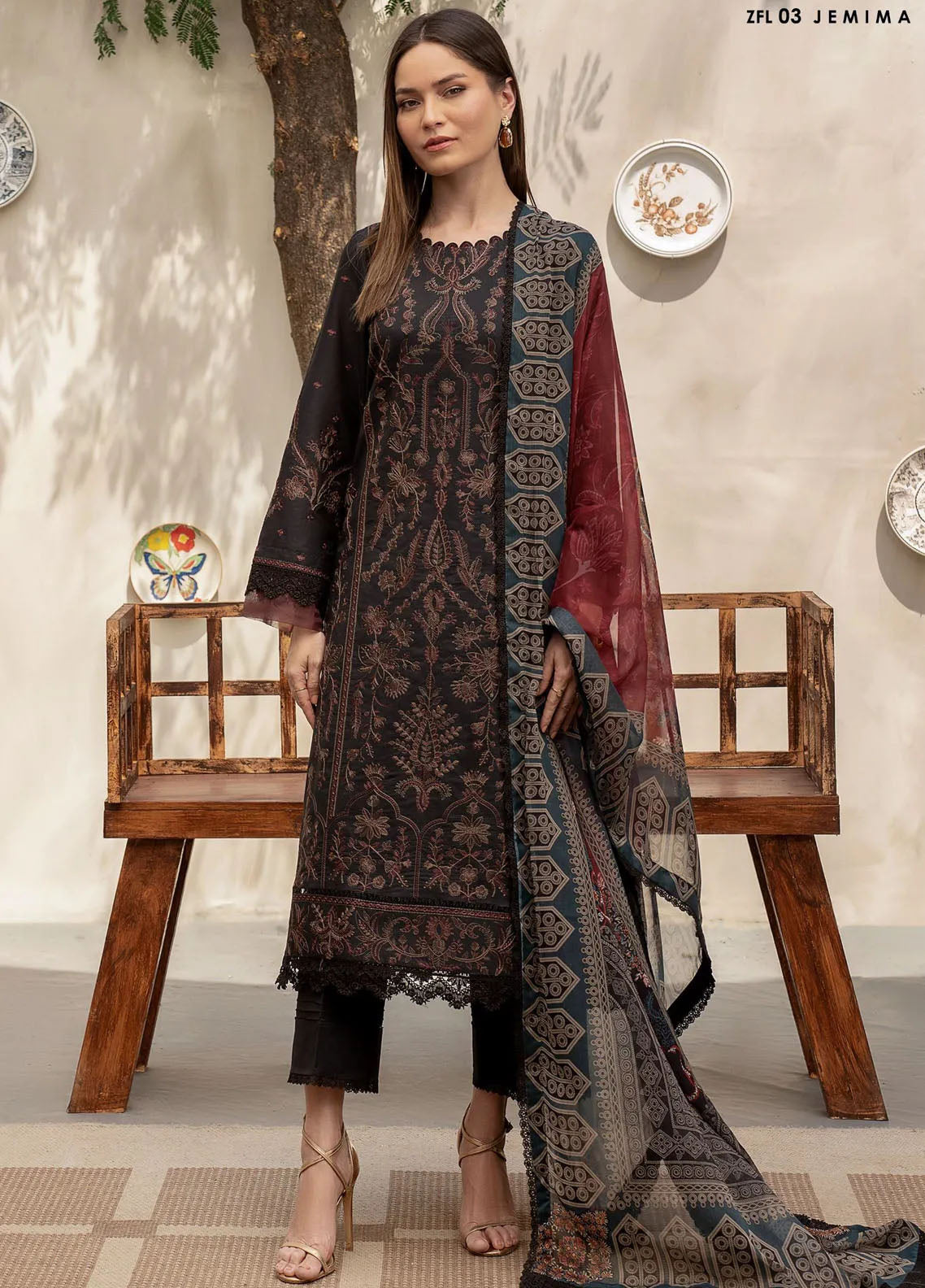 Zarif Festive Embroidered Lawn 3 Piece Unstitched Suit ZF24F ZFL-03 JEMIMA Zarif Festive Embroidered Lawn 3 Piece Unstitched Suit ZF24F ZFL-03 JEMIMA