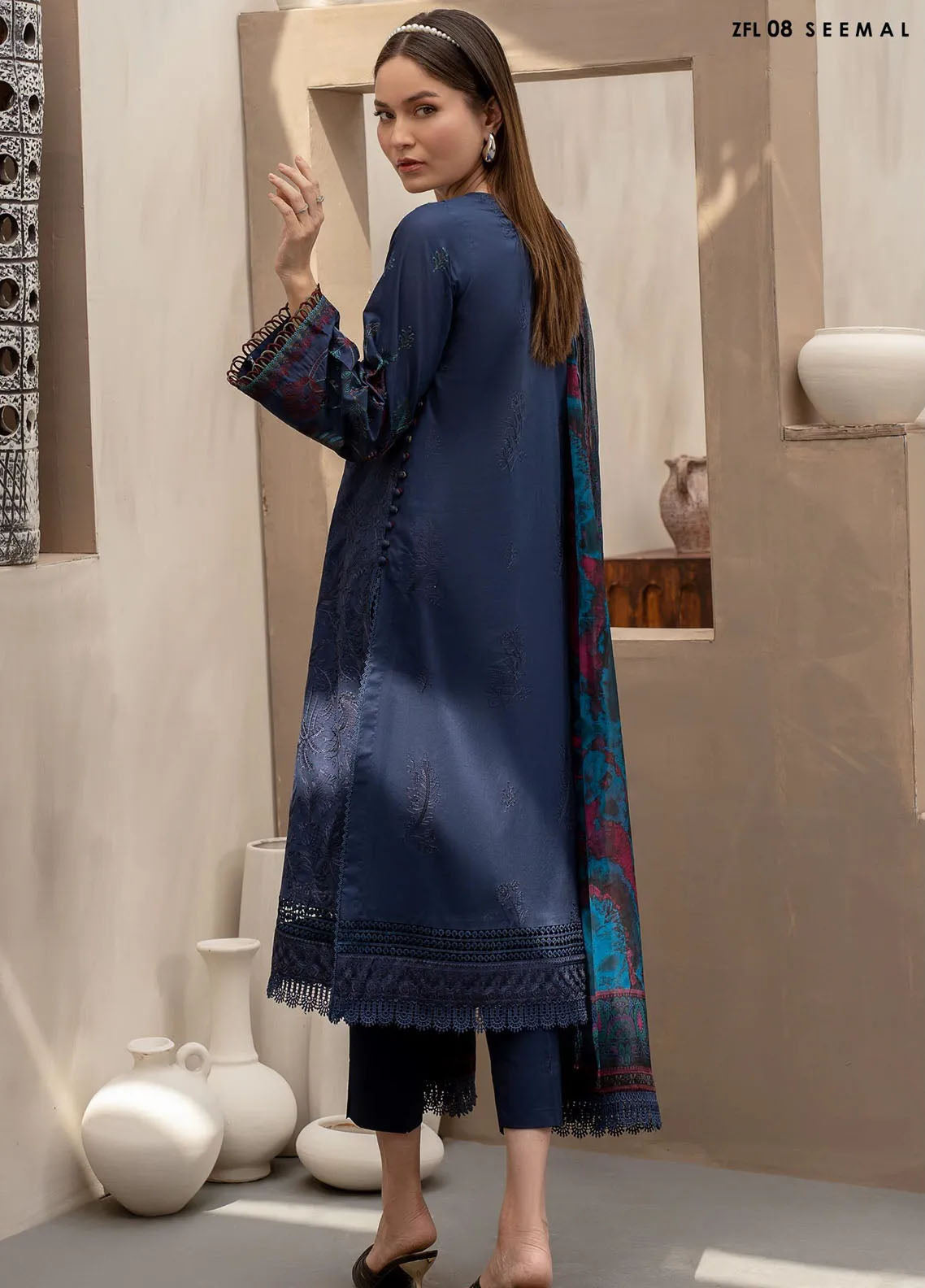 Zarif Festive Embroidered Lawn 3 Piece Unstitched Suit ZF24F ZFL-08 SEEMAL Zarif Festive Embroidered Lawn 3 Piece Unstitched Suit ZF24F ZFL-08 SEEMAL