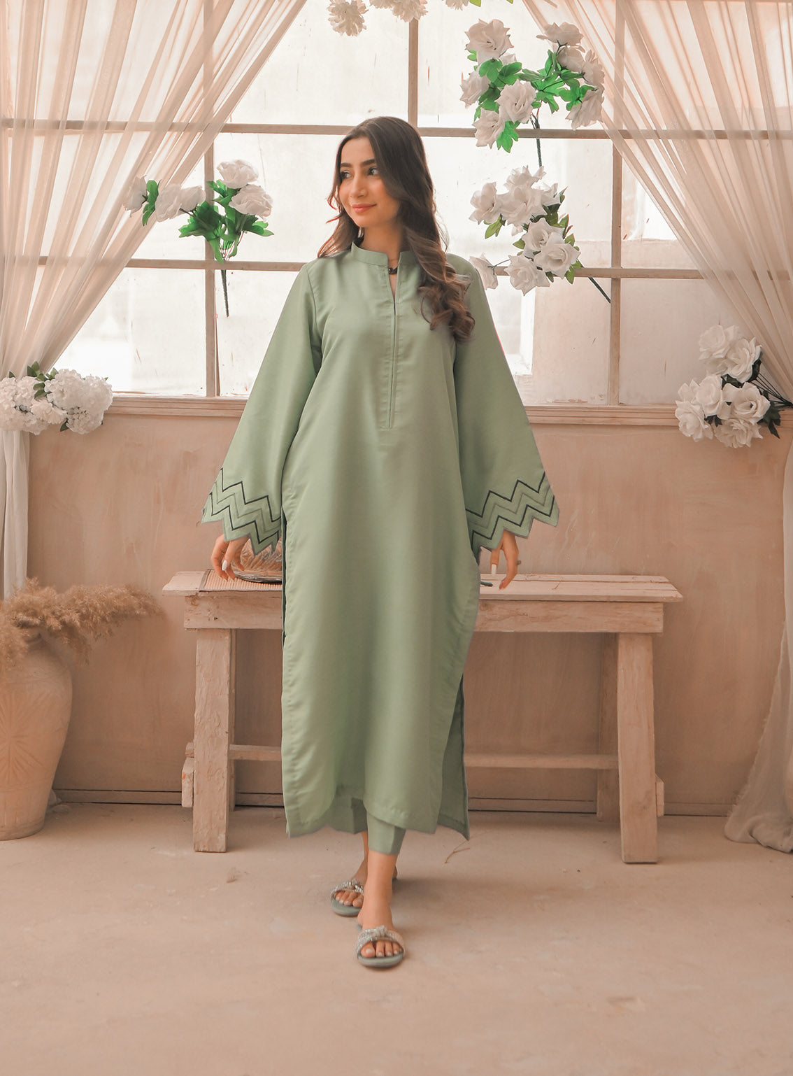 Zauk Embroidered Raw Silk 2 Piece Stitched Suit ZK24RTW D-APPLE GREEN Zauk Embroidered Raw Silk 2 Piece Stitched Suit ZK24RTW D-APPLE GREEN