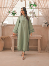 Zauk Embroidered Raw Silk 2 Piece Stitched Suit ZK24RTW D-APPLE GREEN