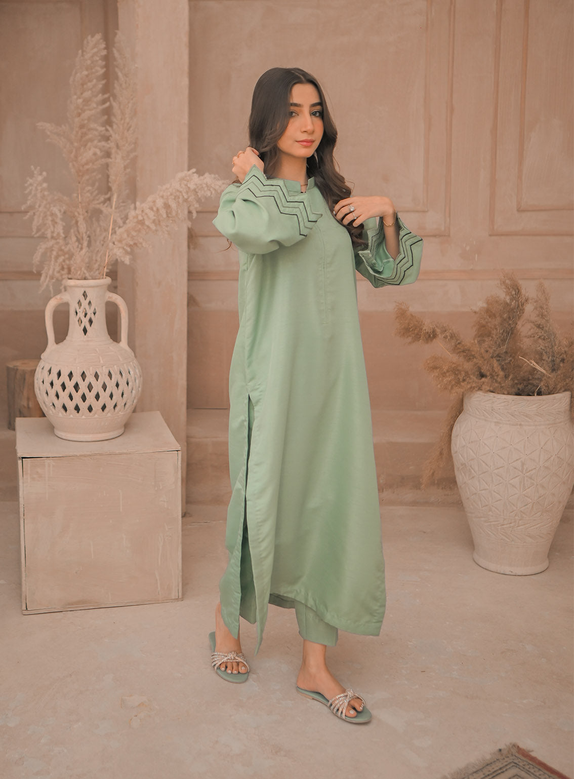 Zauk Embroidered Raw Silk 2 Piece Stitched Suit ZK24RTW D-APPLE GREEN Zauk Embroidered Raw Silk 2 Piece Stitched Suit ZK24RTW D-APPLE GREEN