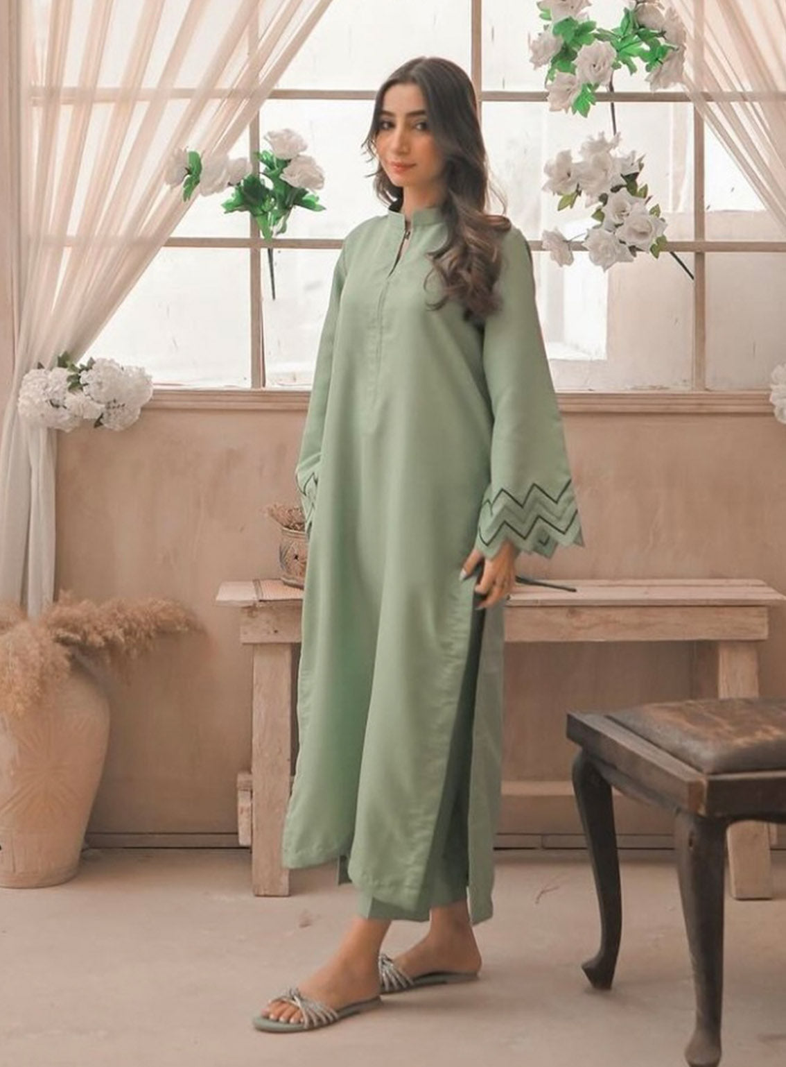 Zauk Embroidered Raw Silk 2 Piece Stitched Suit ZK24RTW D-APPLE GREEN Zauk Embroidered Raw Silk 2 Piece Stitched Suit ZK24RTW D-APPLE GREEN