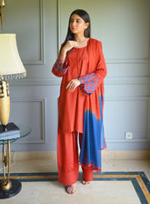 Zauk Embroidered Raw Silk 3 Piece Stitched Suit ZK24RTW D-BLOSSOM