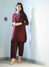 Zauk Printed Indian Raw Silk 2 Piece Stitched Suit ZK24RTW D-MAROON