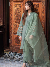 Zauk Printed Malai Georgette 3 Piece Stitched Suit ZK24RTW D-OLIVE GREEN