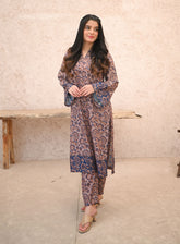 Zauk Printed Wrinkle Free Crepe 2 Piece Stitched Suit ZK24PE D-MUSHROOM